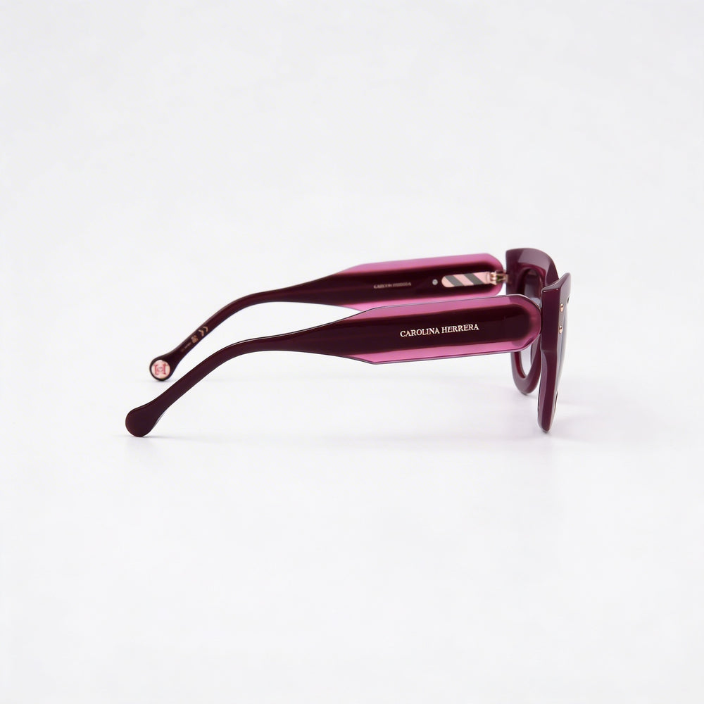 Gafas de sol casuales Carolina Herrera para mujer, montura de aceite ecológico ciclamen, lentes de doble tono gris 47-26-145