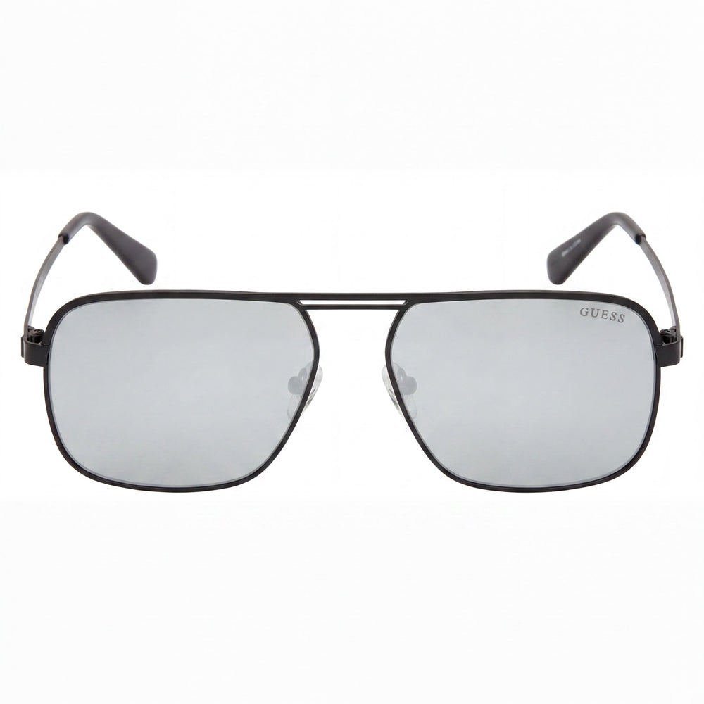 Gafas de sol GUESS clásicas de metal para hombre con protección UV, negro mate con lentes degradadas grises de 58 mm