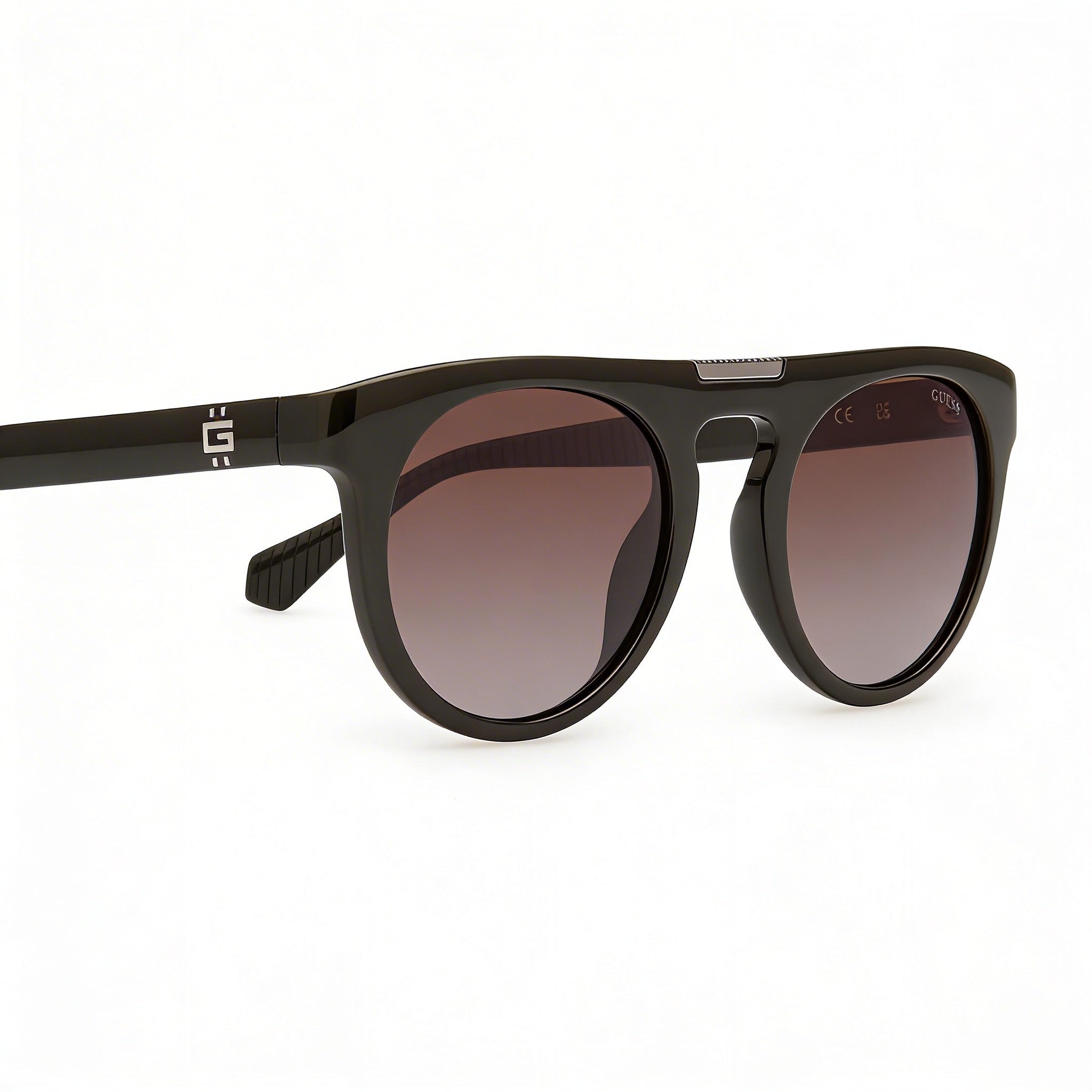 Gafas de sol de aviador de plástico Guess Maverick, para hombre, montura verde oscuro brillante, lentes marrones degradadas 52-22-140, Photo 3