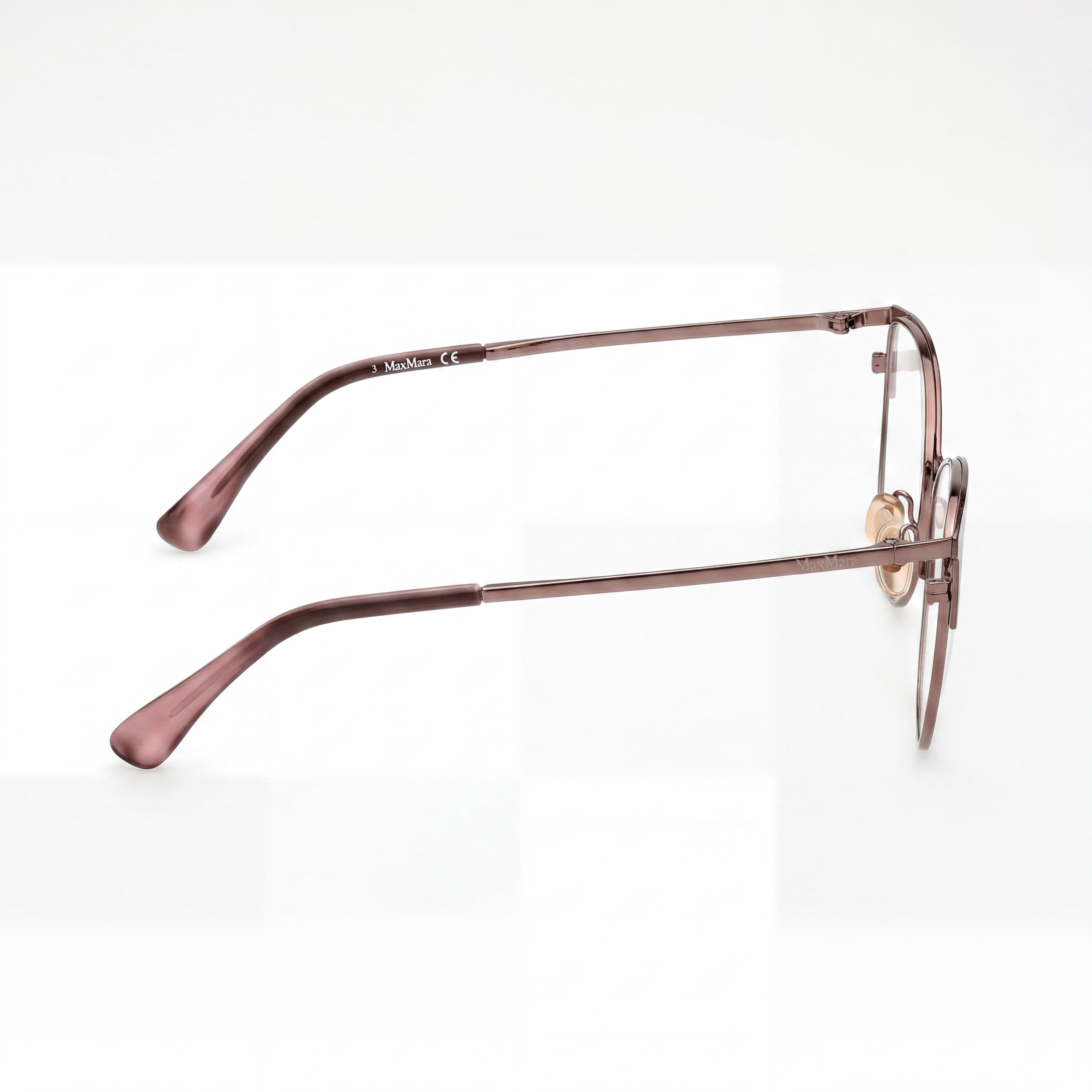 Gafas de mujer MaxMara Modern con montura de metal bronce y cristales de plástico transparente, talla 55-17-140, Photo 3