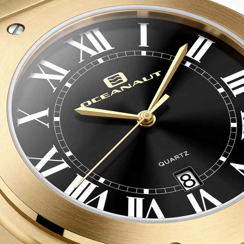 Oceanaut Quartz Movement Men's Black Dial Stainless Steel Water Resistant Watch with Scratch Resistant Mineral Crystal