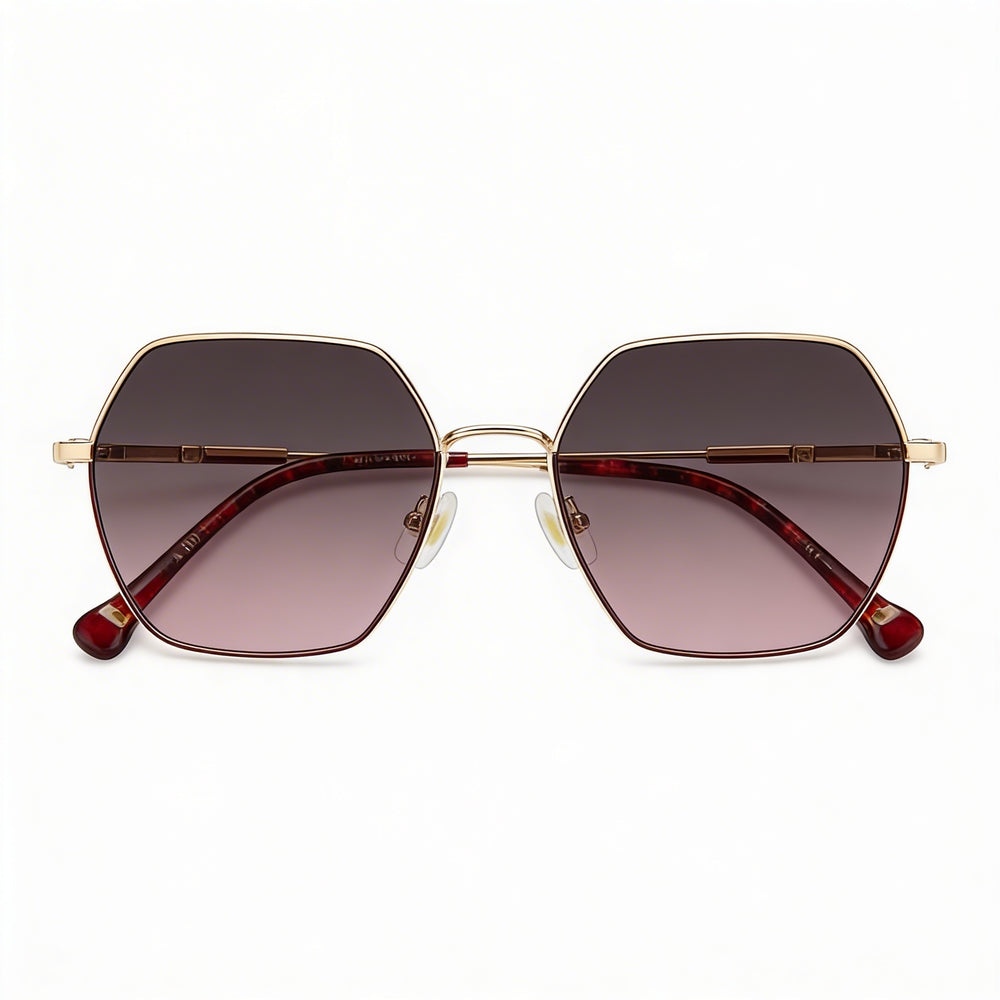 Carolina Herrera Essential Women's Lightweight Metal Gold Burgundy UV Protection Polycarbonate Sunglasses 55mm