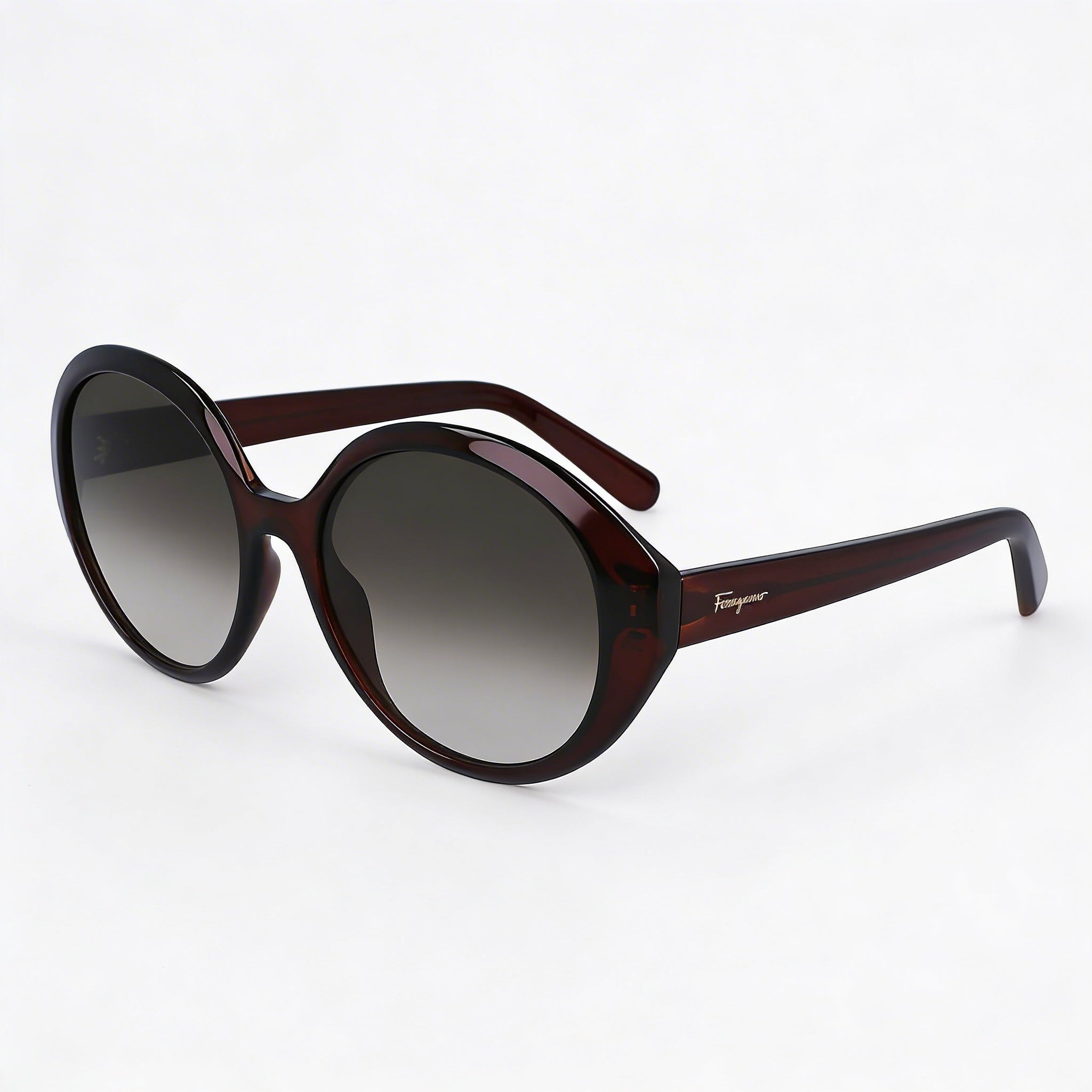 Salvatore Ferragamo SF1067S Gafas de sol ovaladas para mujer con cristal, montura de plástico marrón, lentes grises degradadas sin polarizar y protección UV de 57 mm, Photo 1