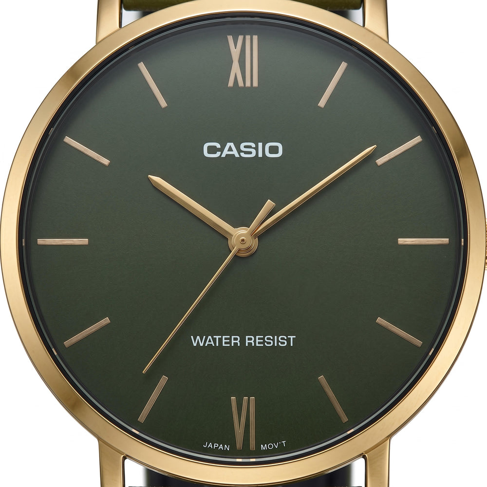Casio Men’s Analog Watch with Quartz Movement, Green Genuine Leather Band, Stainless Steel Case, 40mm