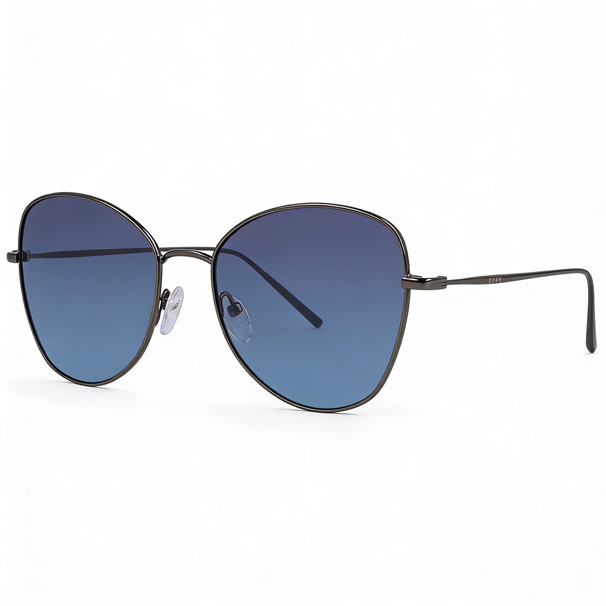 DKNY Women's DK104S Butterfly Metal Frame Sunglasses Matte Grey with Blue Lenses UV Protected 55mm, Photo 2