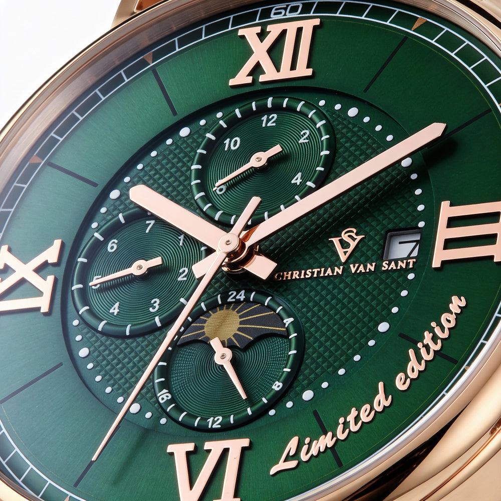 Reloj automático de acero inoxidable con esfera verde para hombre de Christian Van Sant, resistente a los arañazos y al agua.