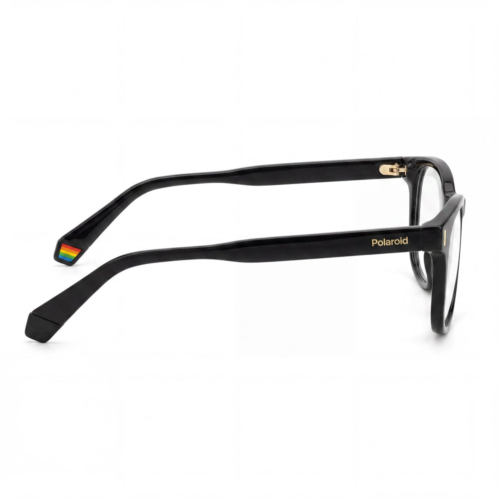 Gafas de sol Polaroid clásicas unisex con montura de plástico negro y lentes de policarbonato negro de 52 mm de lente, 19 mm de puente, 145 mm de patilla