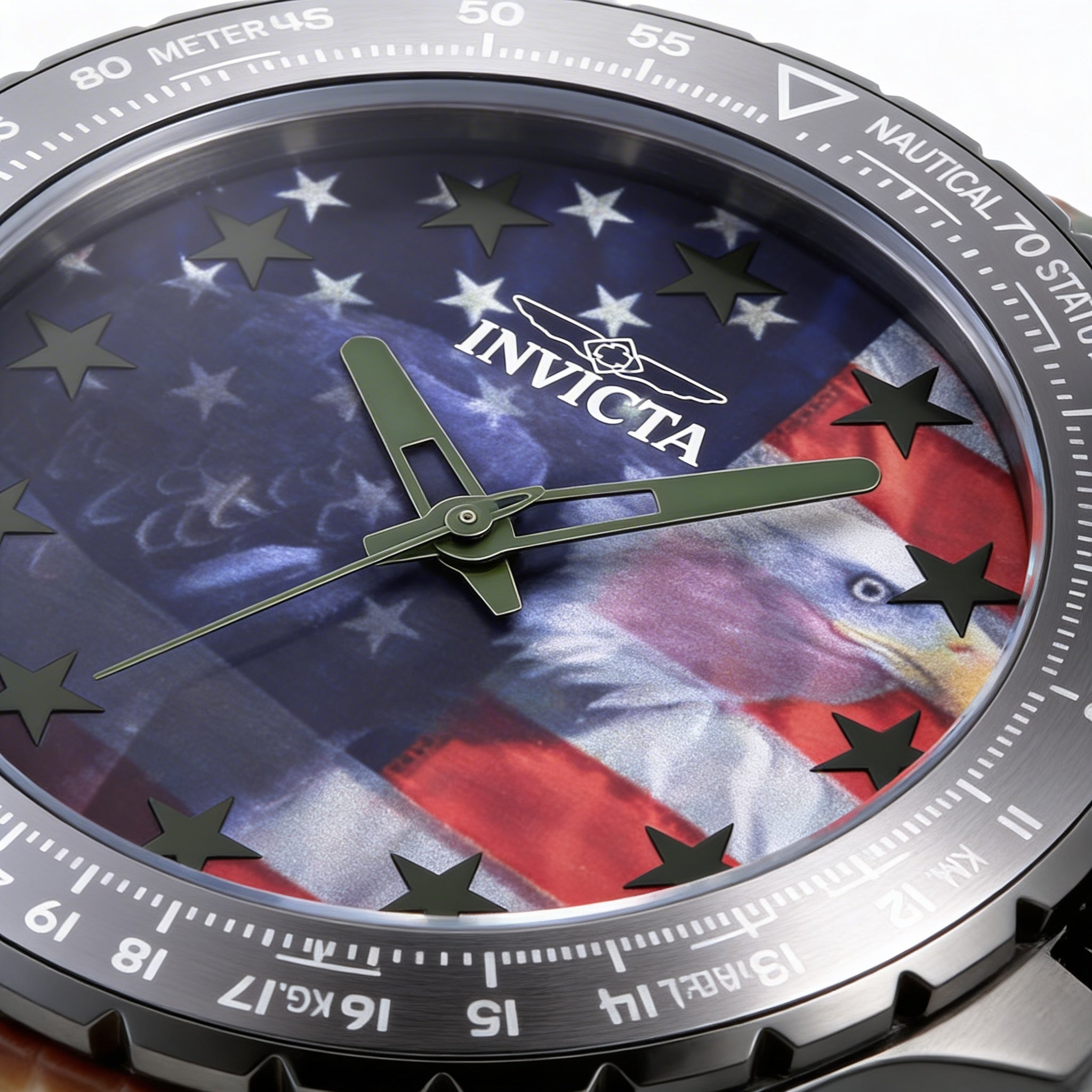 Reloj de cuarzo Invicta Aviator 48956 para hombre, de acero inoxidable, de 50 mm, esfera roja y correa de silicona azul, roja y blanca., Photo 2
