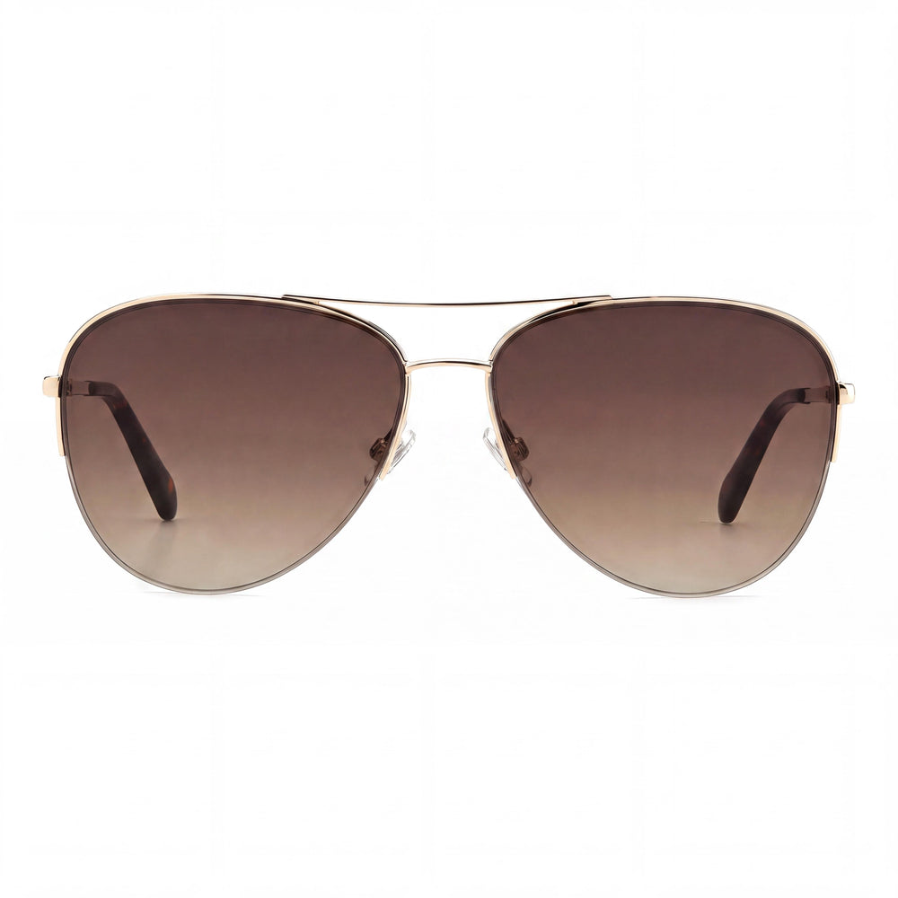 Gafas de sol Fossil Pilot para mujer, acero inoxidable, oro, marrón habana, policarbonato, protección UV, 58 mm