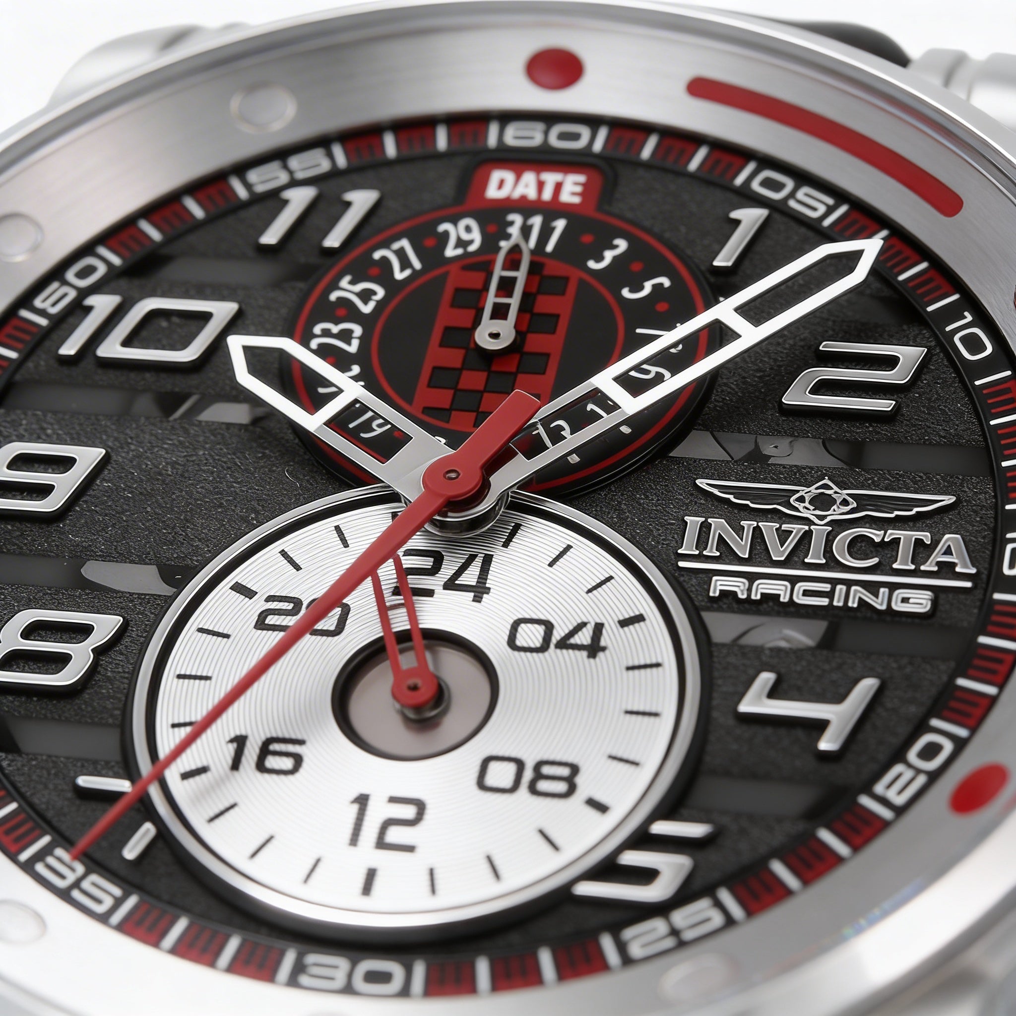 Reloj Invicta Racing 47533 para hombre, de acero inoxidable, piel, resistente al agua, esfera negra, plateada y roja, 46 mm, Photo 3