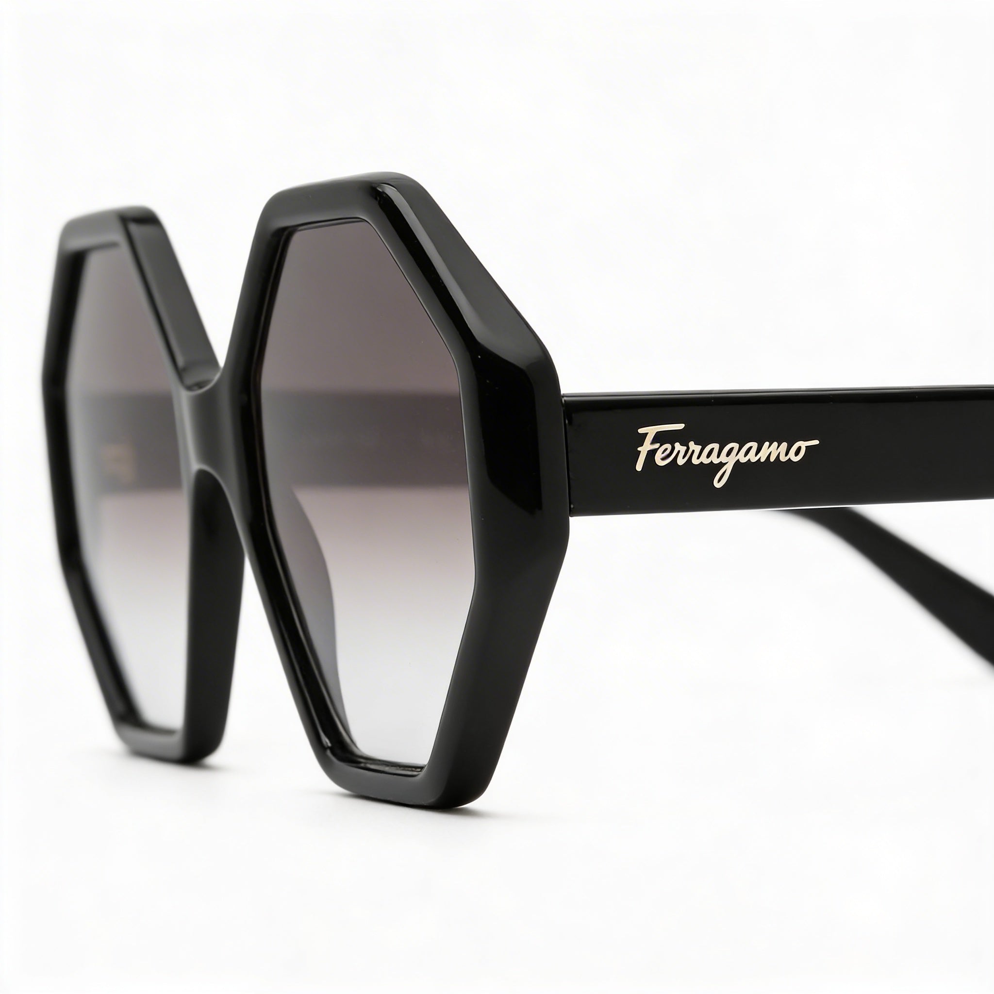 Salvatore Ferragamo SF1070S Women's Black Acetate Hexagonal Grey Gradient 100% UV Protection Sunglasses 55mm, Photo 3