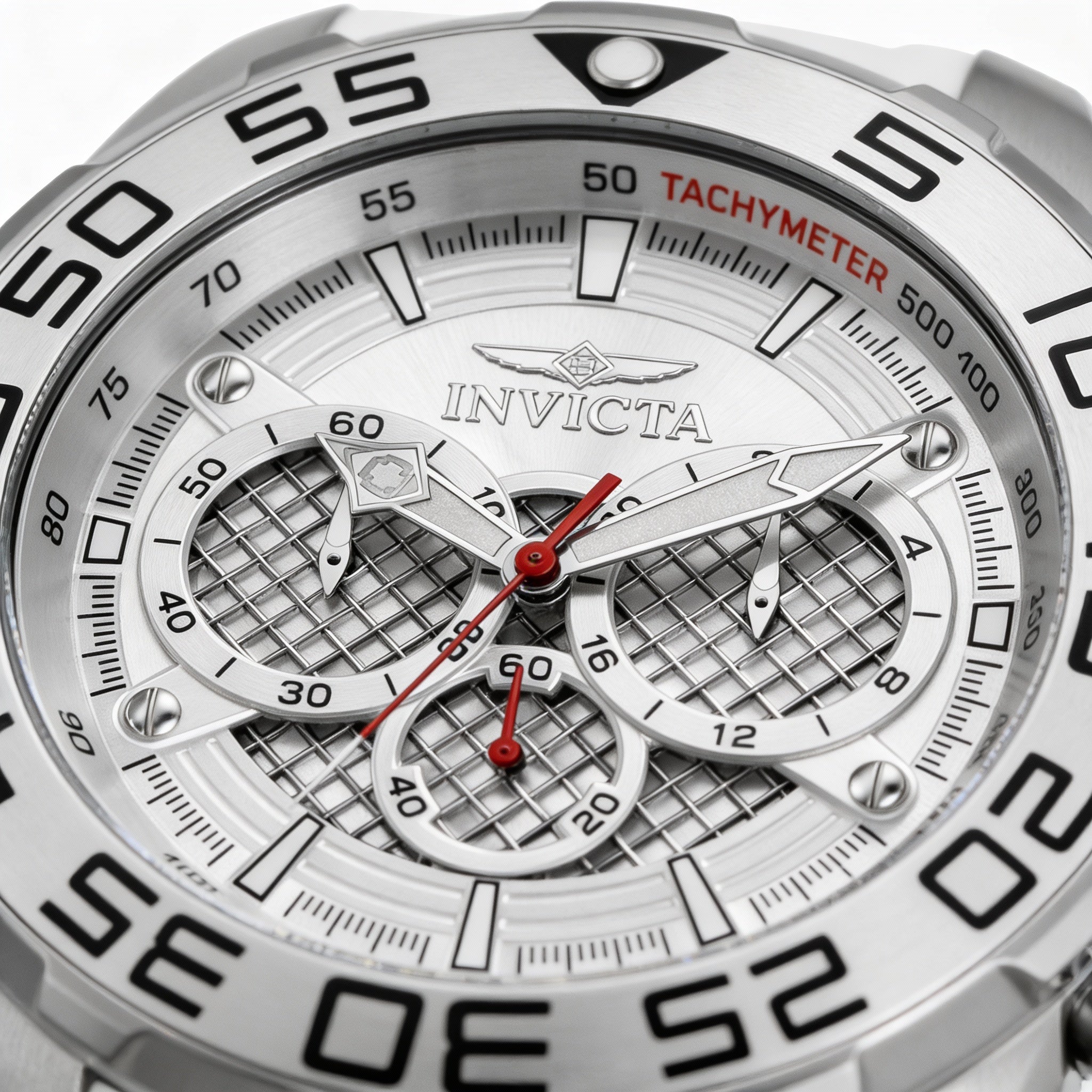 Reloj cronógrafo de cuarzo Invicta Speedway para hombre, de acero inoxidable, 50 mm, esfera plateada, correa de silicona blanca y manecillas luminosas., Photo 3