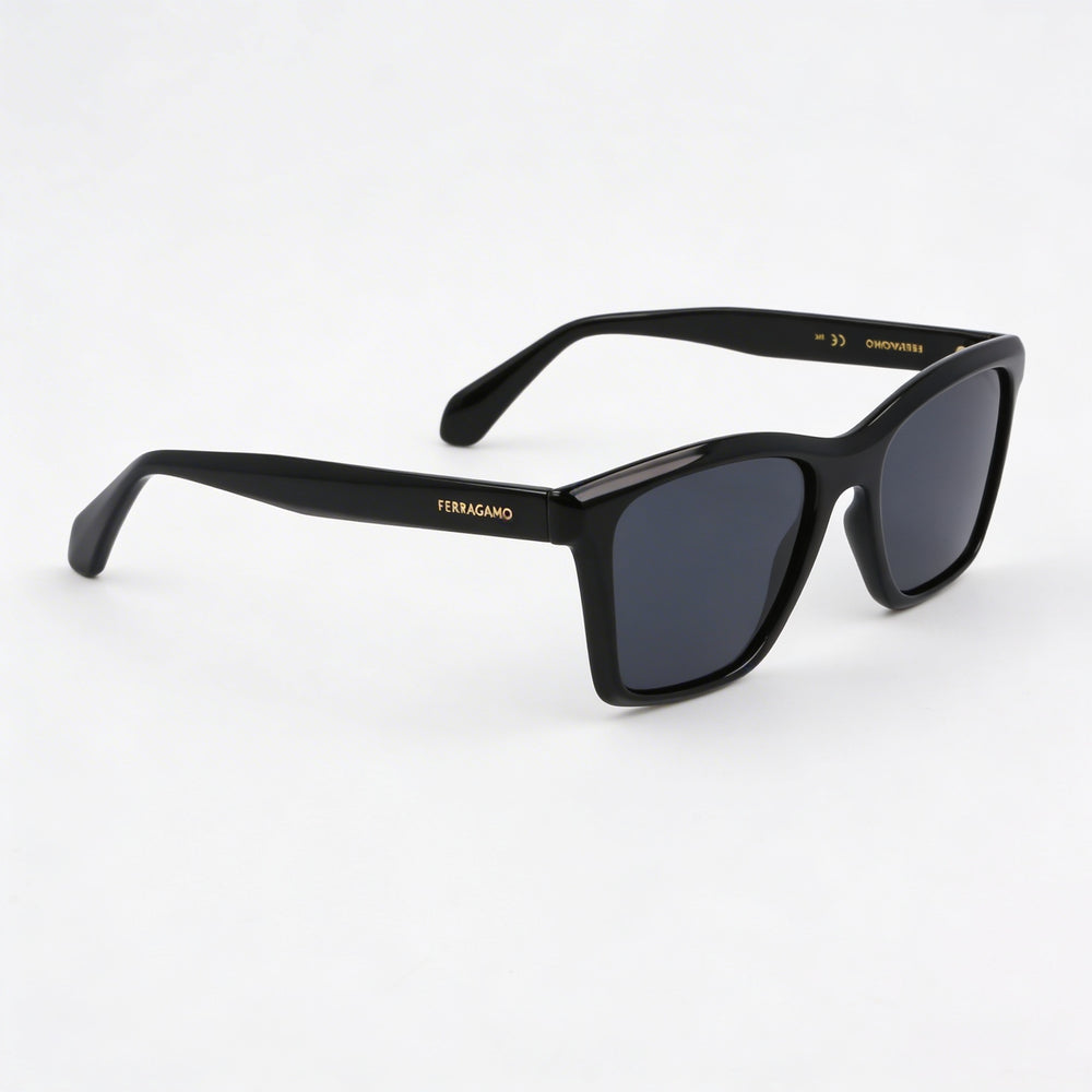 Ferragamo Sf2001s Unisex Sunglasses with Black Acetate Frame and Solid Grey Polycarbonate Lenses 54mm