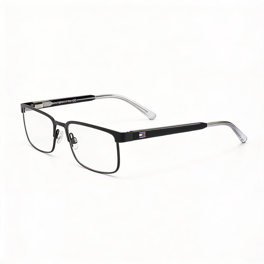 Gafas unisex Tommy Hilfiger Th 1235 con montura metálica rectangular, cristal negro mate, ancho de lente de 55 mm