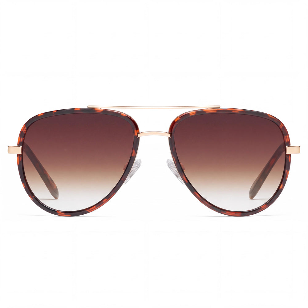 QUAY AUSTRALIA Women's Aviator Sunglasses with Tortoise Brown Fade Frame and Brown Fade Lenses 56mm UV Protected