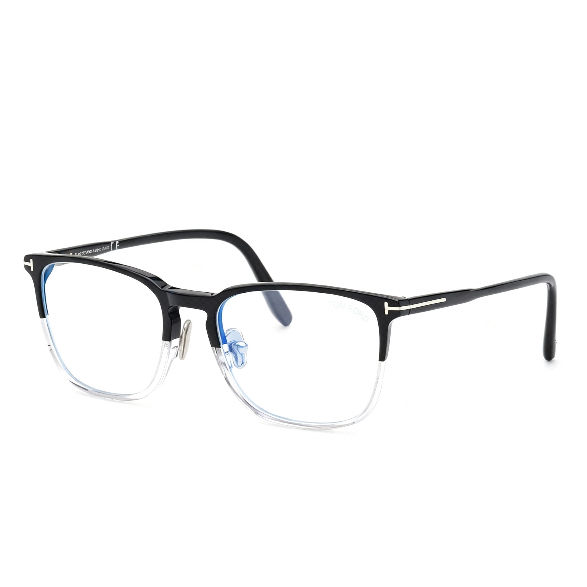 Tom Ford FT5699-B Men's Shiny Black Crystal Plastic Square Full Rim Blue Light Block Non-Polarized Eyeglasses 53mm