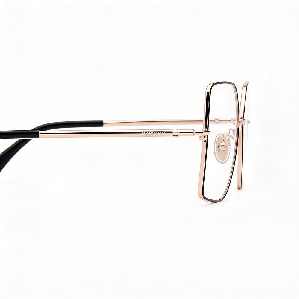 MaxMara Mm5098-h Gafas Metálicas para Mujer en Oro Rosado Brillante y Esmalte Negro, Negro Brillante 55mm