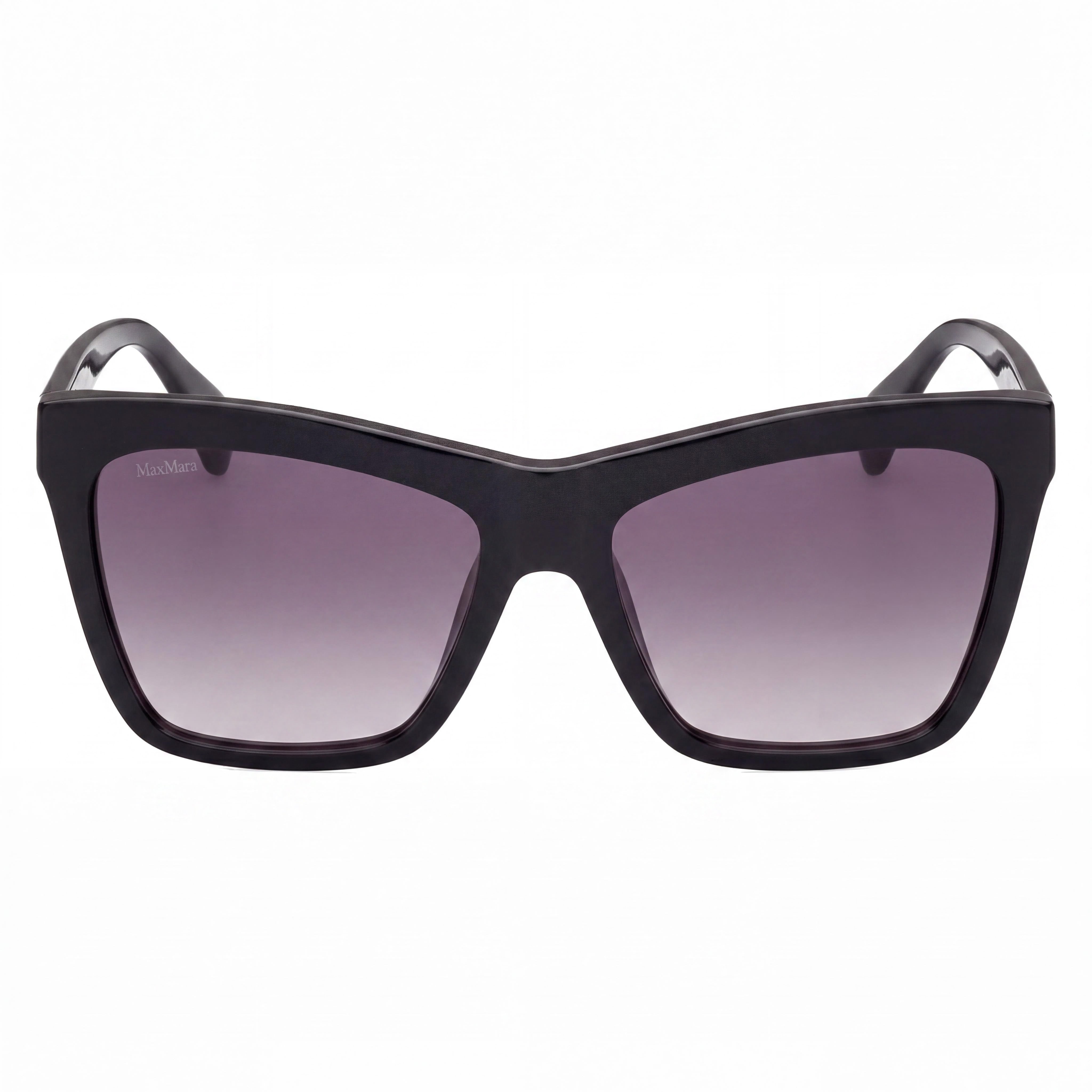 MaxMara Mm0008 Logo2 Unisex Plastic Sunglasses, UV Protected, Shiny Black/Pale Gold, Gradient Smoke Lens, 55mm, Photo 2
