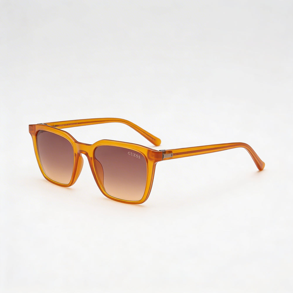 GUESS Modern Unisex Shiny Dark Orange Injected Frame Brown Lens Sunglasses 53mm
