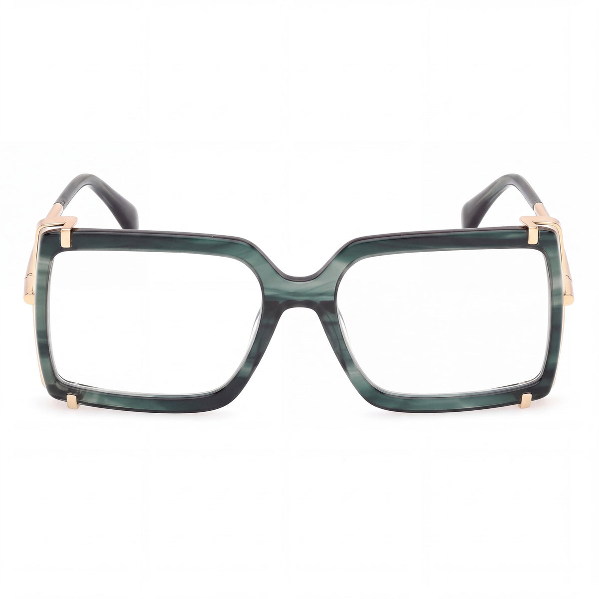 MaxMara Clásico Women's Dark Green Striped Acetate Eyeglasses Transparent Lenses 55-17-135, Photo 2