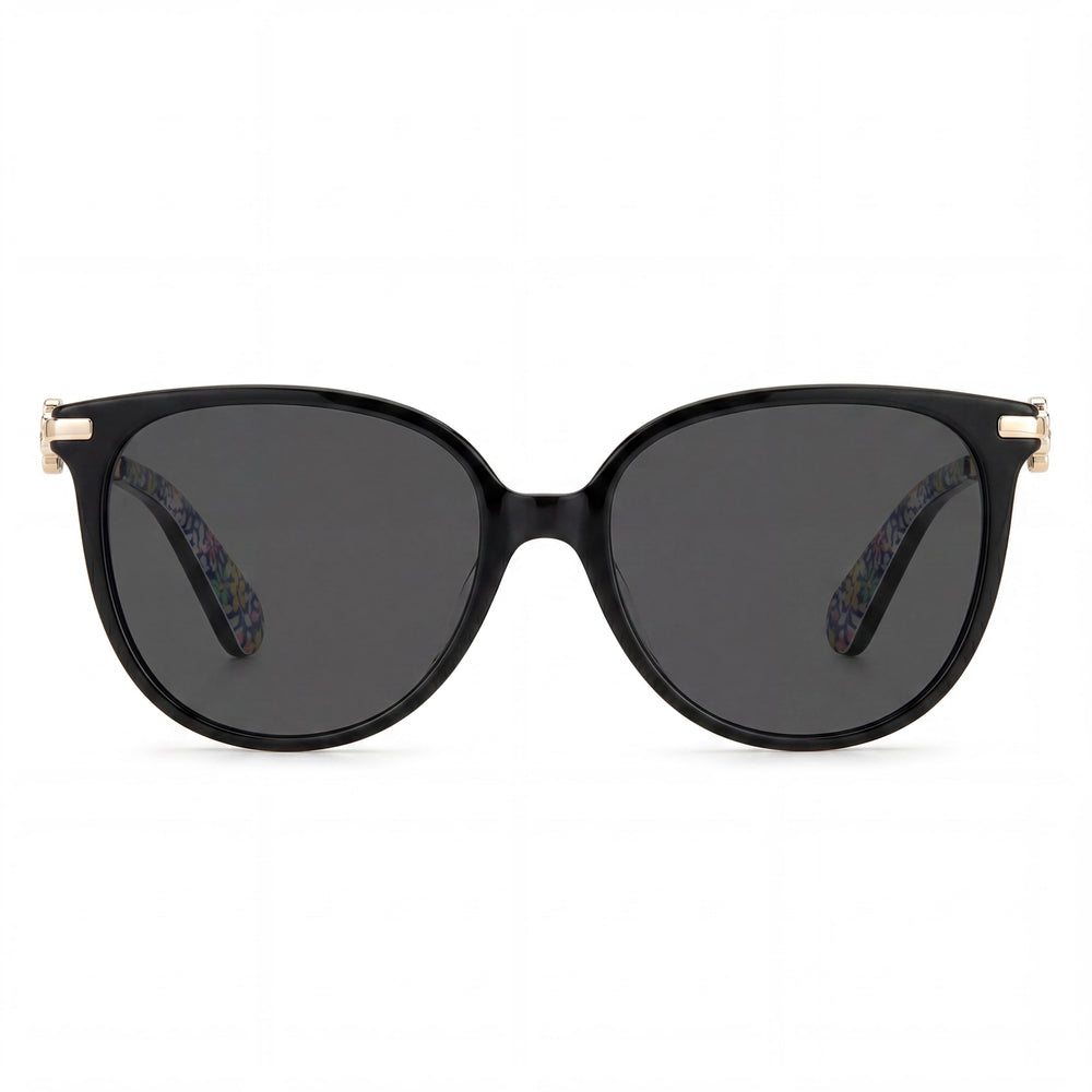 kate spade new york Gafas de sol clásicas de moda para mujer con protección UV, armazón de plástico negro y gris, lentes grises de 60 mm