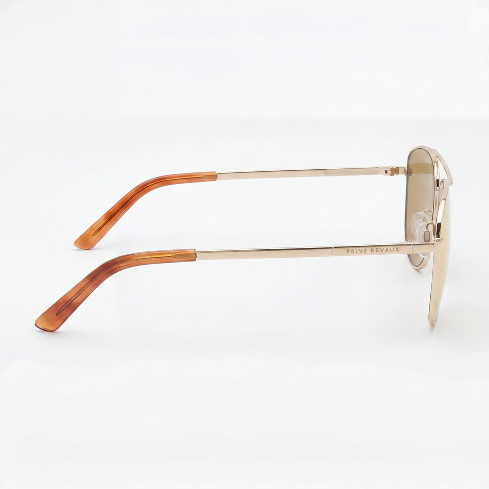 Gafas de sol PRIVÉ REVAUX modernas unisex no polarizadas de aleación de acero, montura oro champán, lentes oro 57 mm