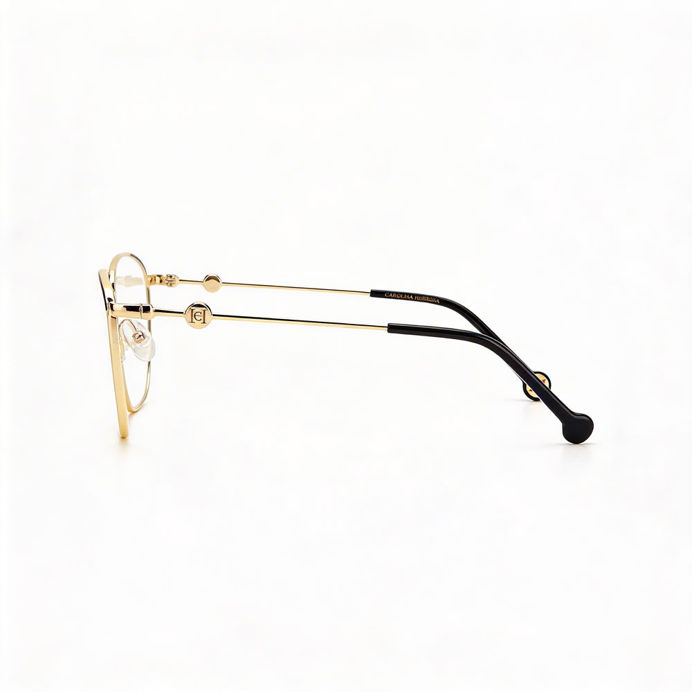 Gafas graduadas Carolina Herrera Modern para mujer, de acero aleado, doradas y negras, con lentes transparentes de demostración, 57-16-145