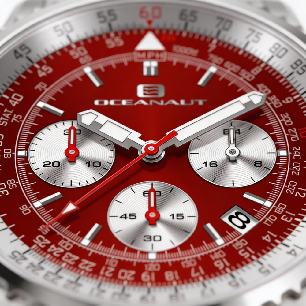 Reloj Oceanaut para hombre, con esfera roja, caja y pulsera de acero inoxidable, de cuarzo, resistente al agua hasta 10 ATM.