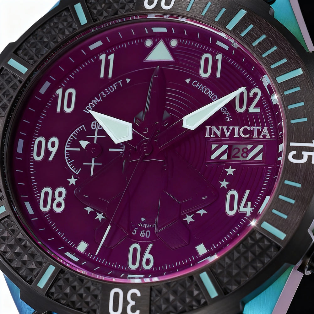 Reloj deportivo clásico Invicta para hombre con caja de acero inoxidable negro y función de cronógrafo, 50 mm de diámetro.