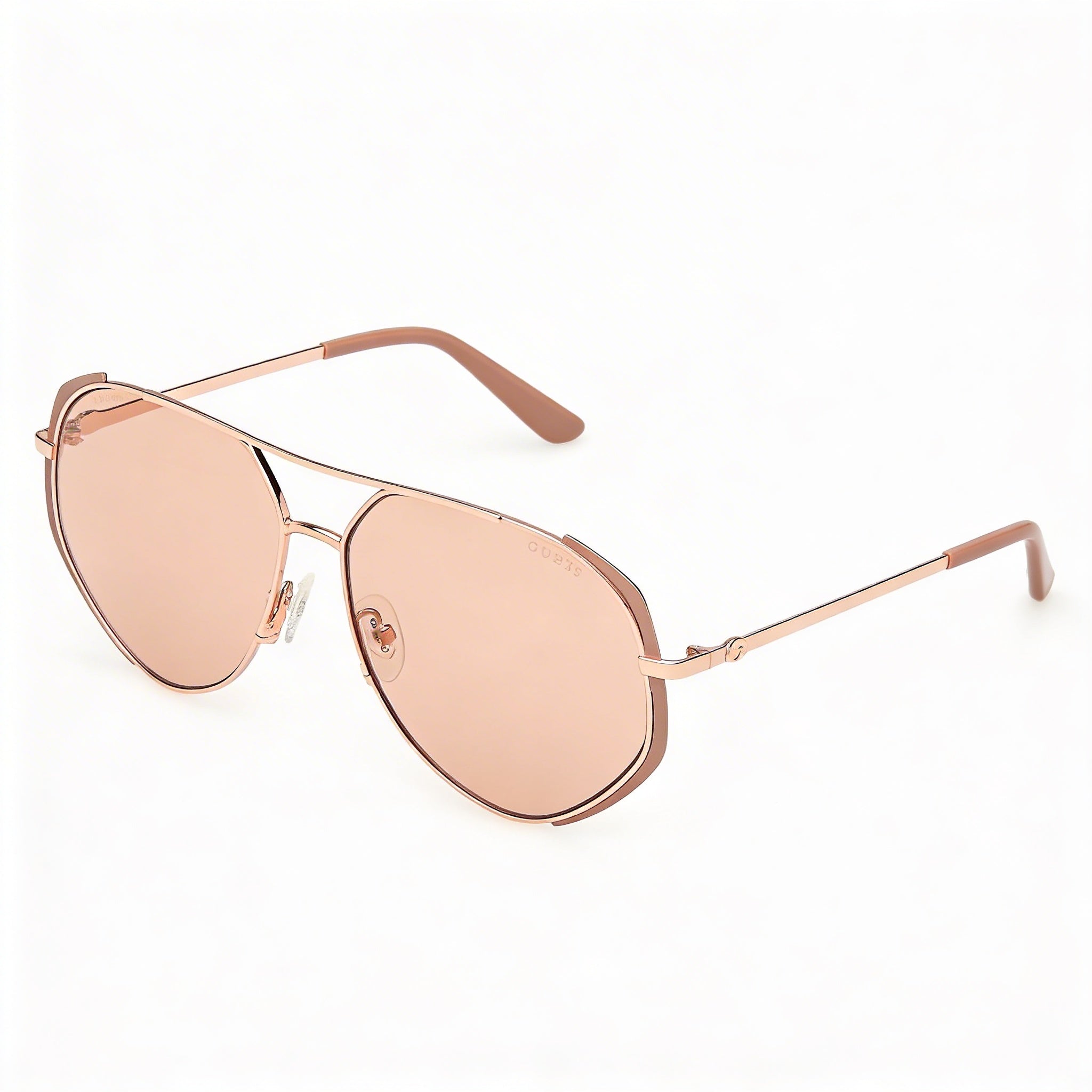Gafas de sol unisex Guess Gu00219 de acetato en beige mate y oro rosa brillante, lentes marrones, sin polarizar, protección UV, 59 mm, Photo 3