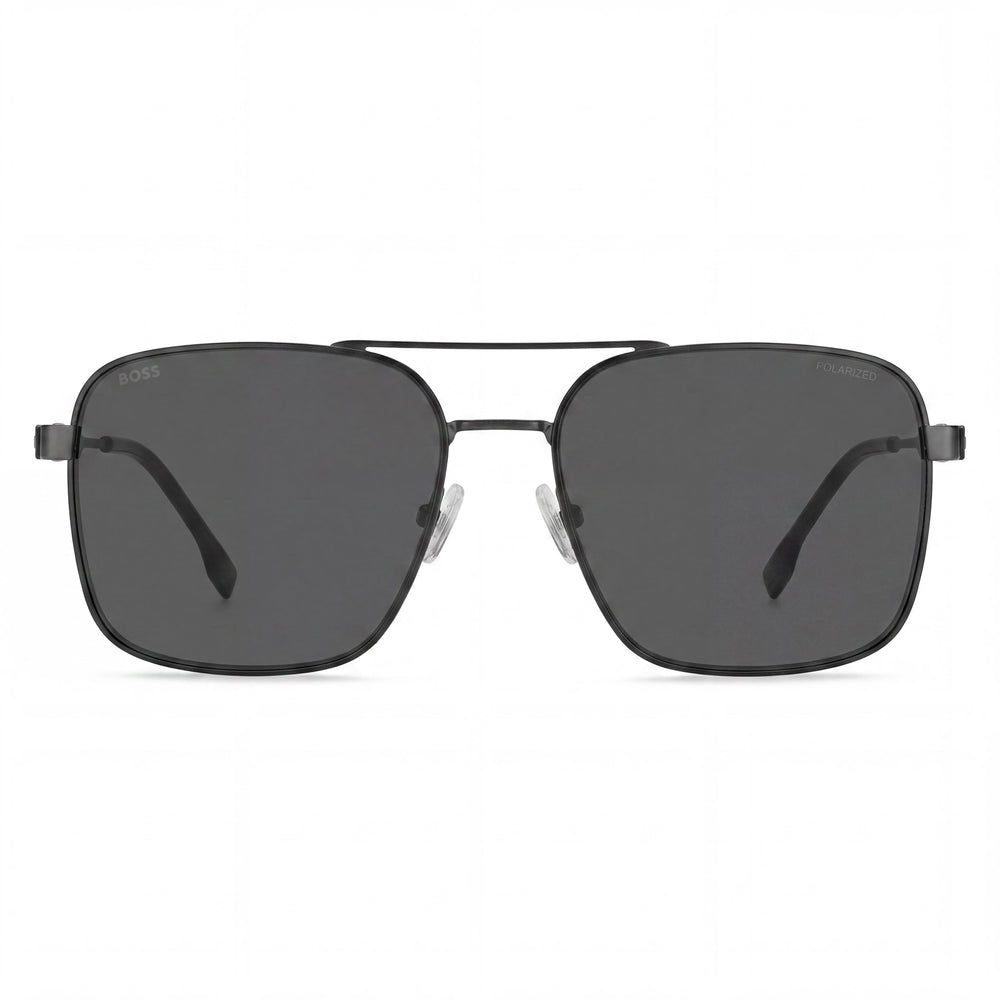 Gafas de sol de Hugo Boss para mujer, de acero inoxidable casual, color rutenio mate, lentes gris oscuro, 100% protección UV, 58 mm