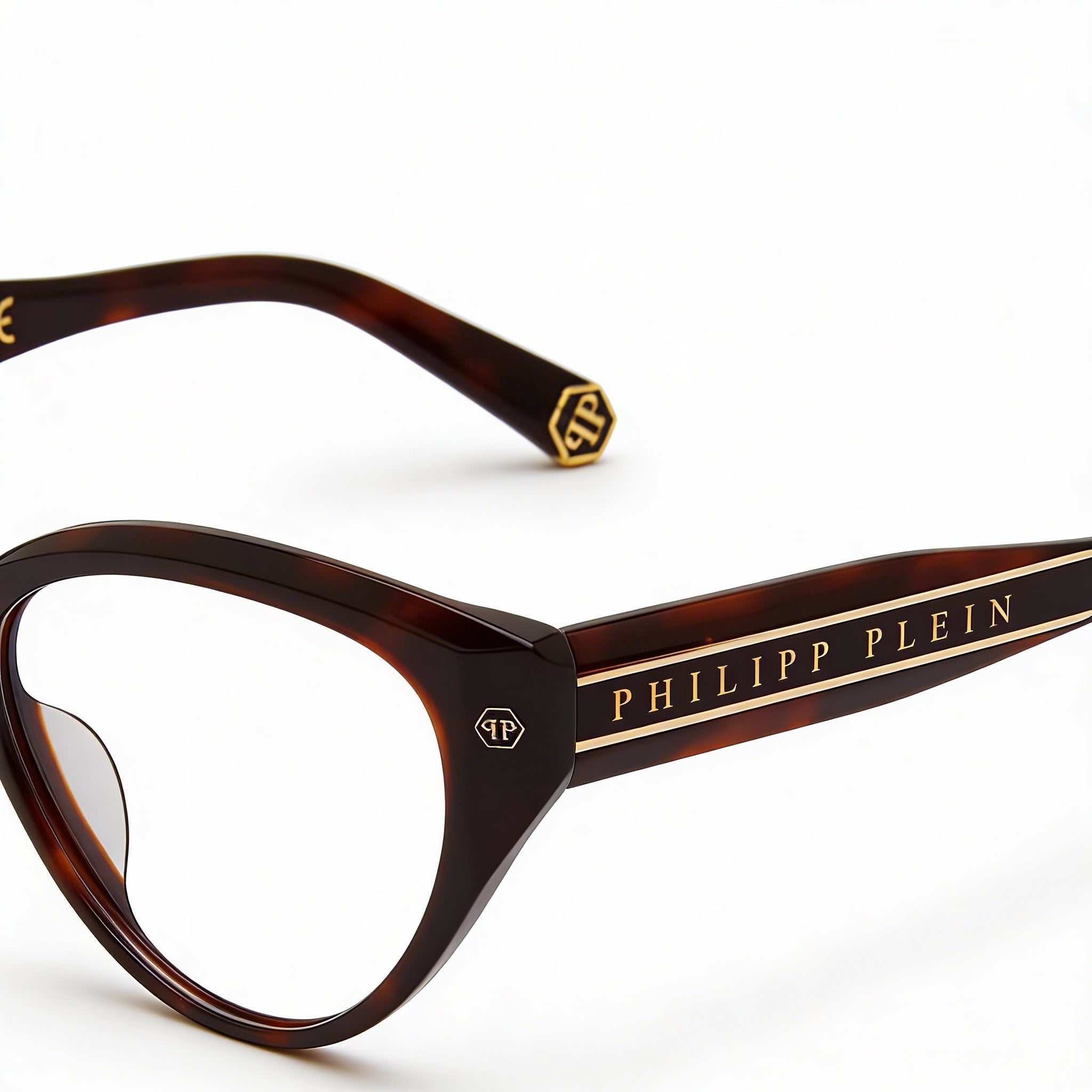 Gafas Philipp Plein VPP052 para mujer con montura clásica de plástico y lentes de demostración en color Havana oscuro brillante de 54 mm, Photo 2