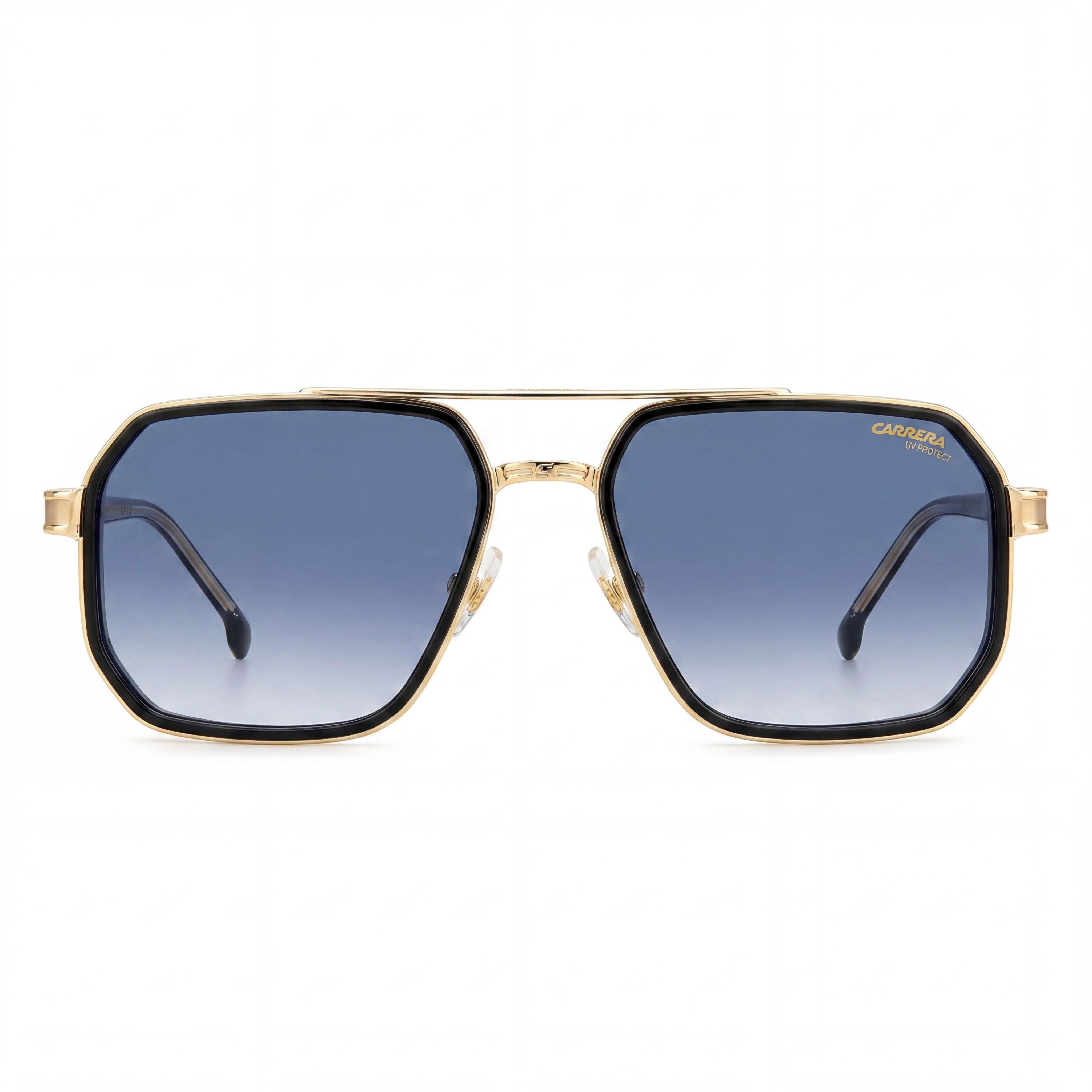 Carrera Lässig. Men's Metal Sunglasses featuring Black Gold Frame with Dark Blue Shaded Lenses, 58mm, Photo 2