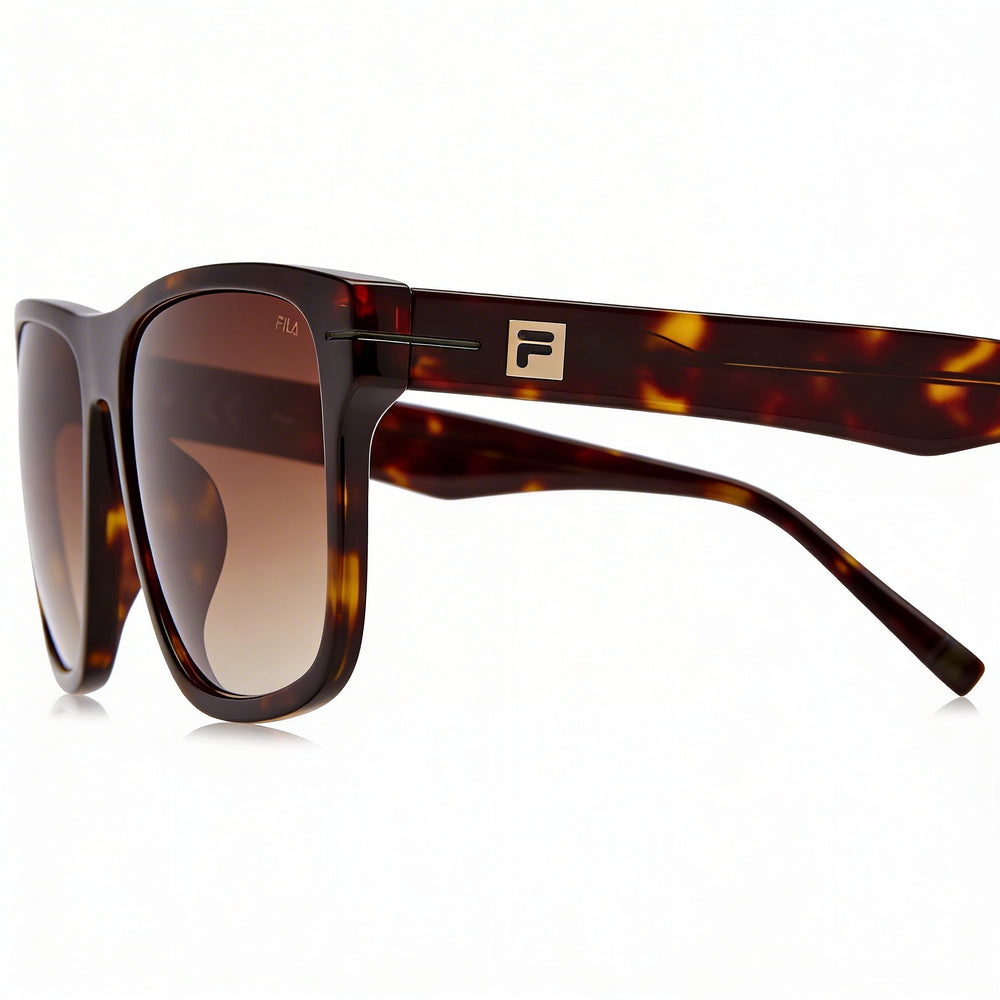Gafas de sol casuales de acetato FILA para hombre, montura marrón oscuro brillante, lentes degradadas marrones 56-16-145