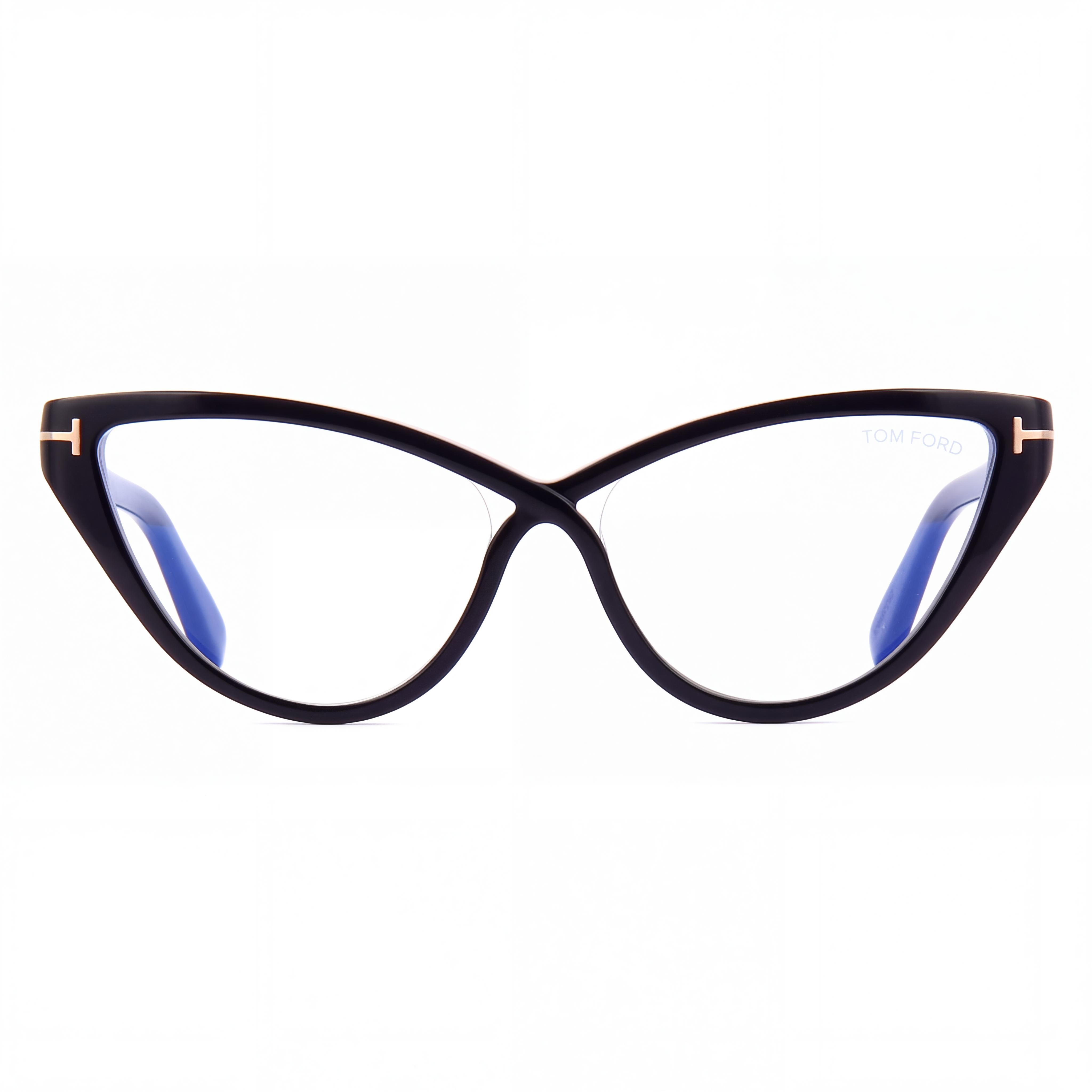 Tom Ford FT5729-B Women's Cat Eye Plastic Blue-Light Block Eyeglasses Shiny Black 56mm, Photo 2