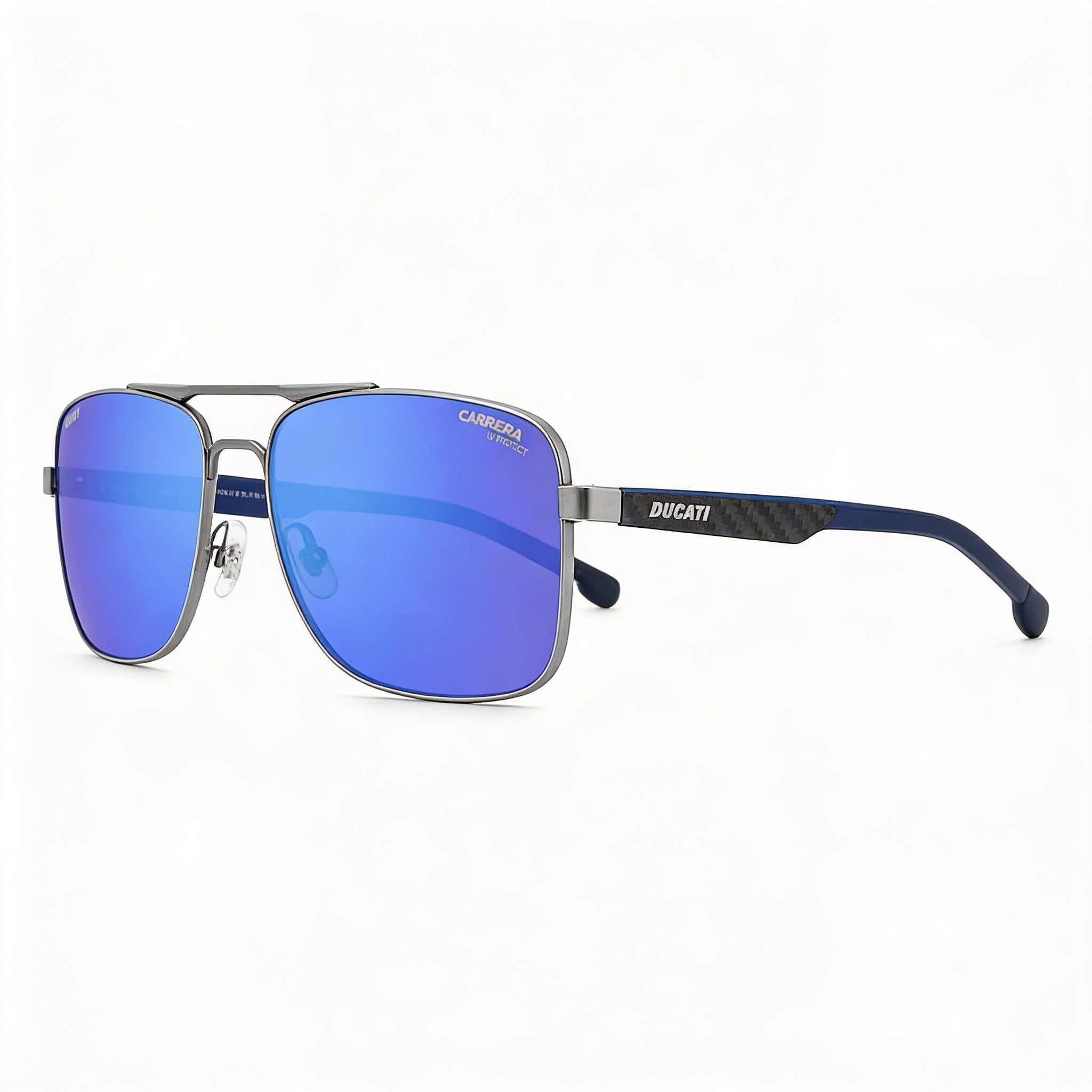 Gafas de sol Carrera Carduc 022/S para hombre, de titanio rutenio azul mate, con protección UV y lentes de espejo azul cielo de 60 mm, Photo 3