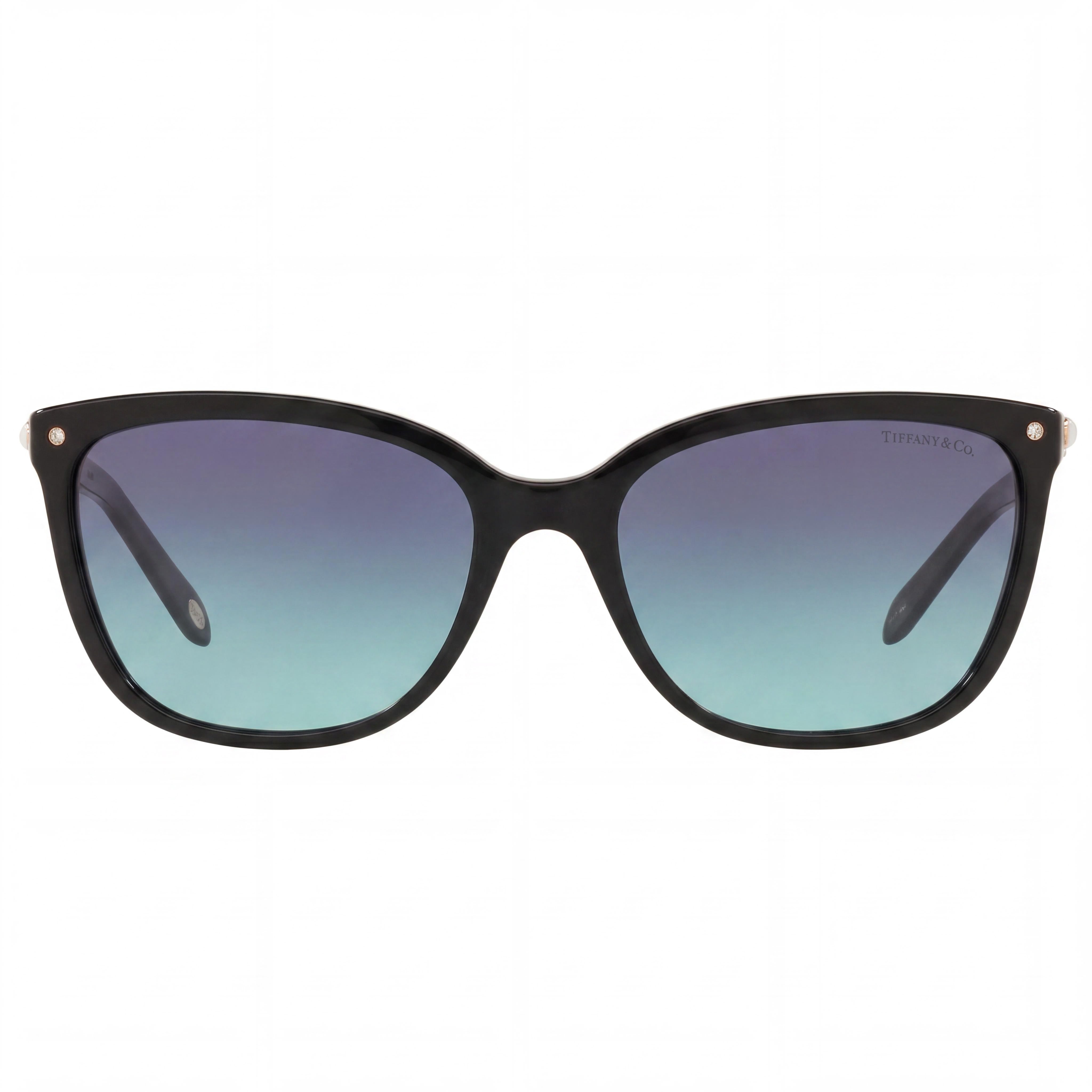 Tiffany Contemporary Women's Blue Black Plastic Frame Sunglasses with Blue Shaded UV Protected Lenses, Non-Polarized 53mm, Photo 2