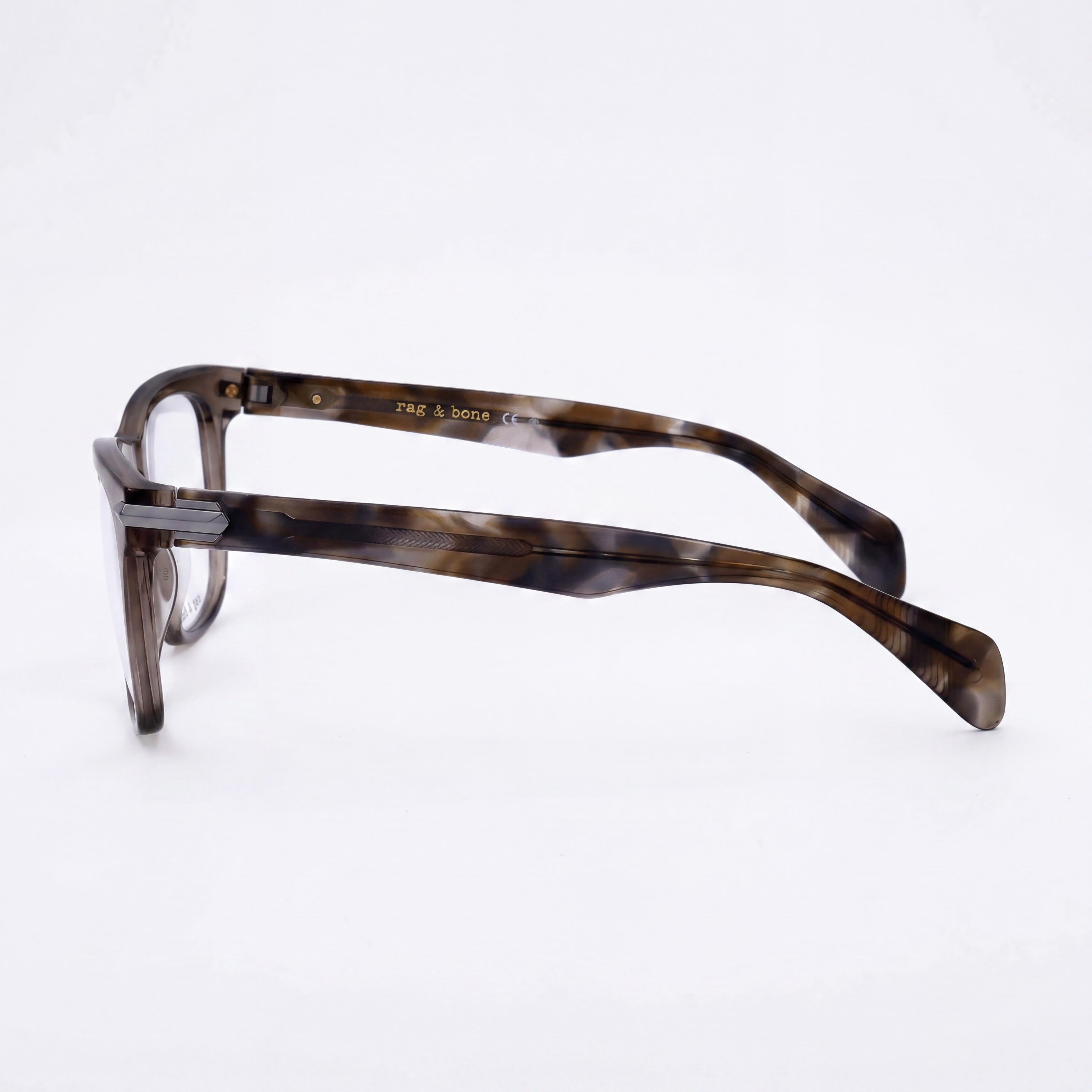 Gafas casuales de hombre rag & bone con montura de acetato gris beige y cristales transparentes 54-18-150, Photo 2