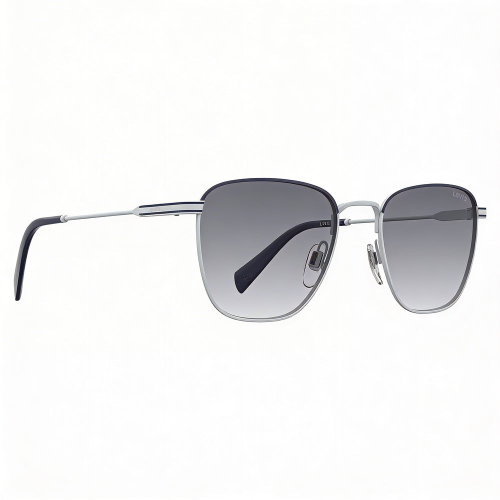 Gafas de sol Levi's 1016 rectangulares unisex de acero inoxidable no polarizadas con protección UV, azul gris mate, gris oscuro degradado de 52 mm