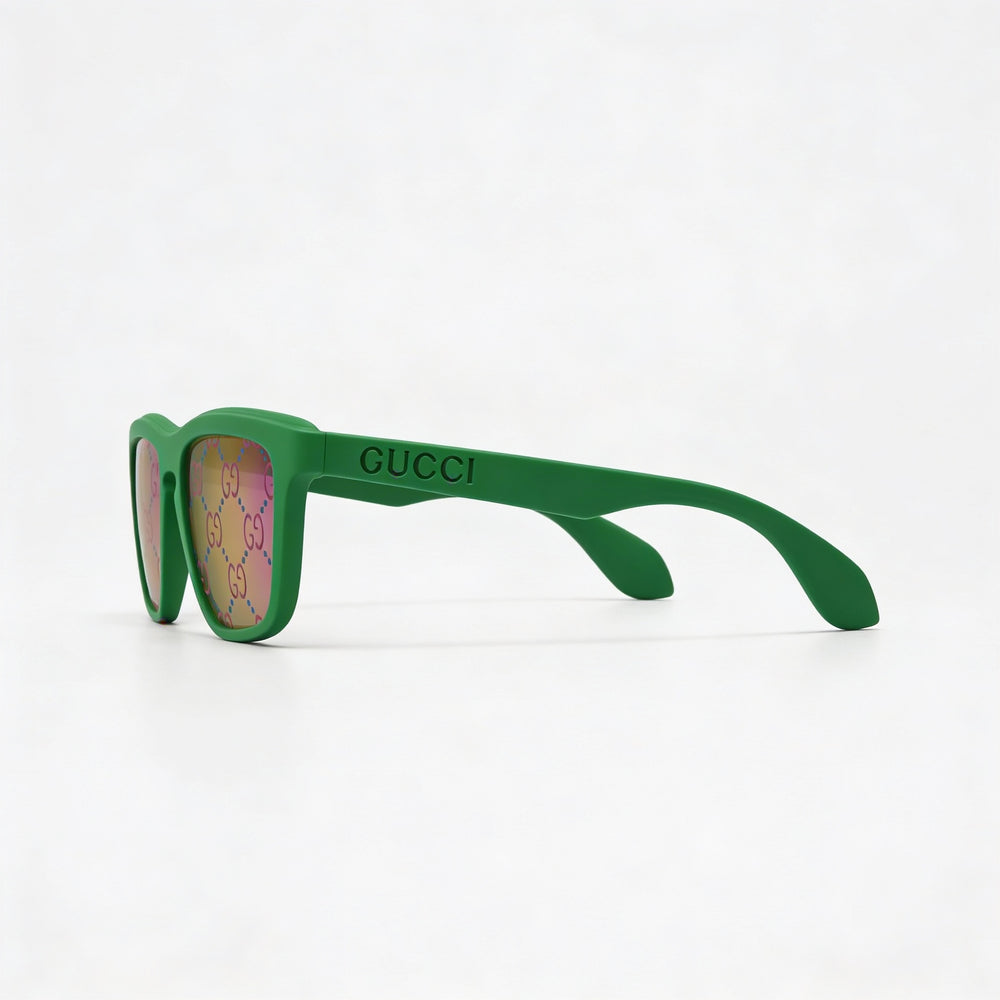 Gucci Casual Collection Men's Sunglasses with Green Plastic Frame and Blue Lenses, 55mm
