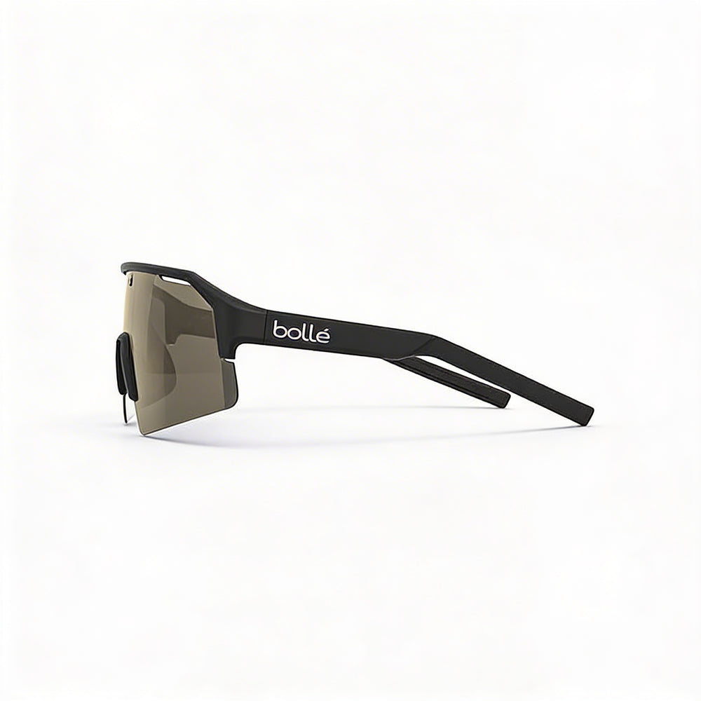 bollé Modern Unisex Nylon Frame Sunglasses Black Matte Gold with Polycarbonate Black Gold Lenses 140mm