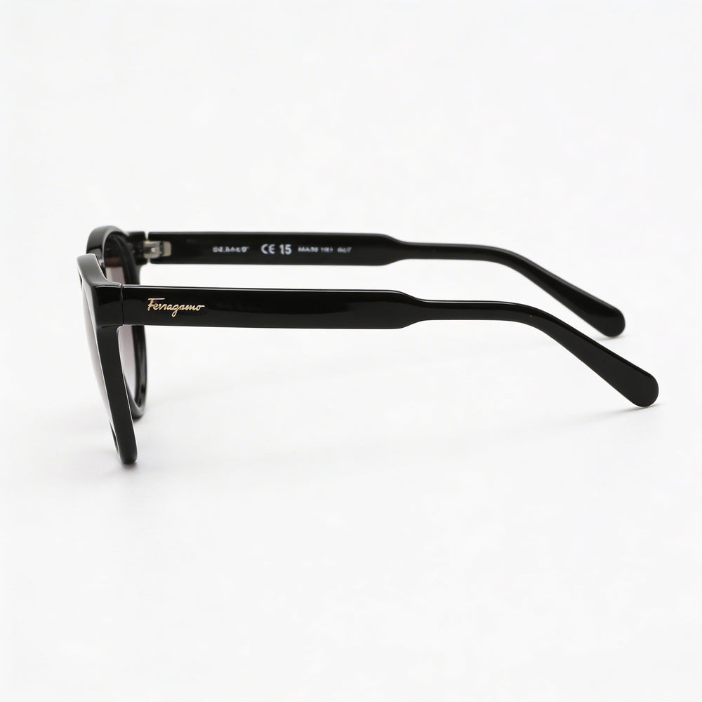 Gafas de sol redondas retro de plástico negro con lentes grises degradadas para mujer Ferragamo SF1068S 52 mm