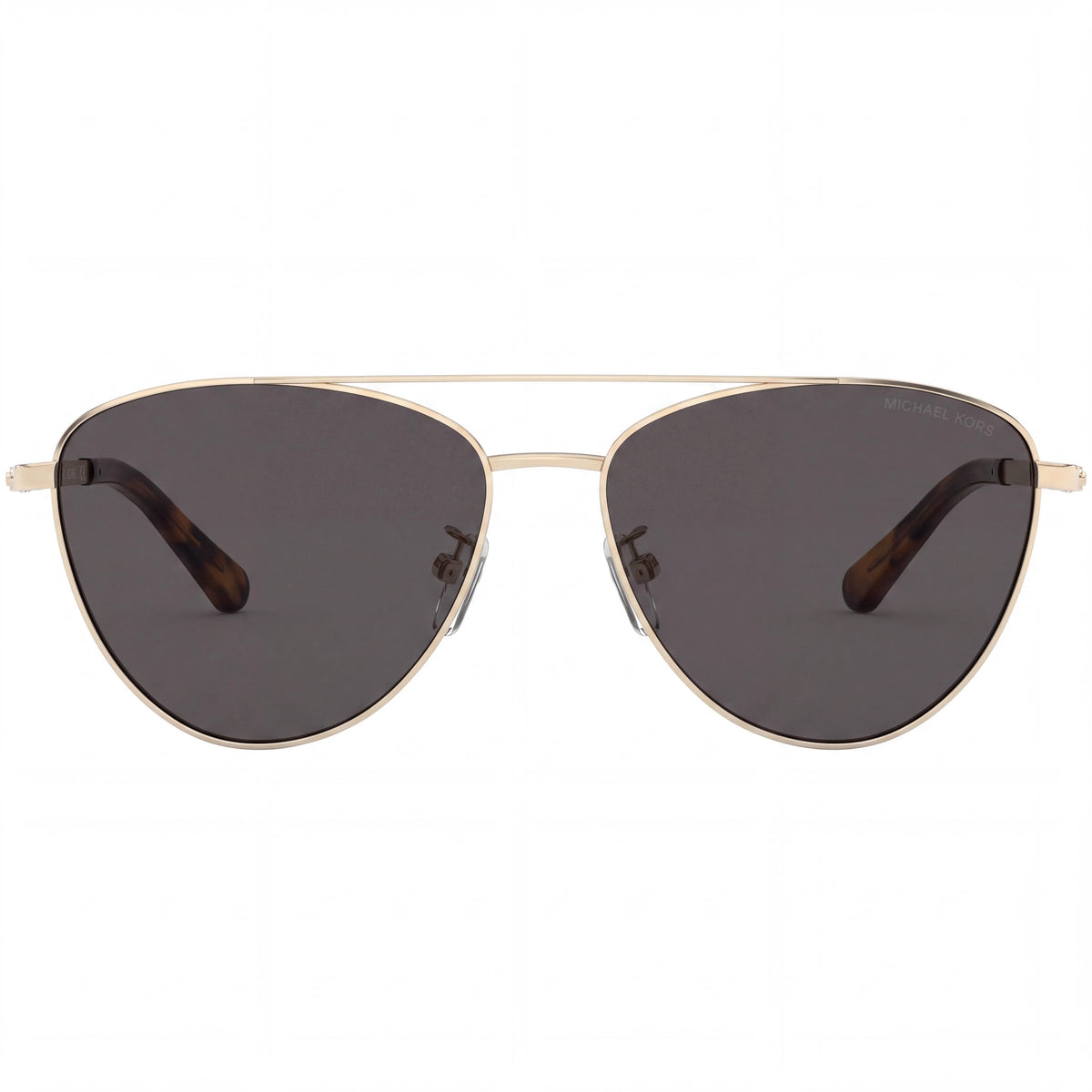 Michael Kors 0mk1056 Women's Aviator Metal Sunglasses Light Gold Dark Grey Solid Frame 58mm UV Protection, Photo 2