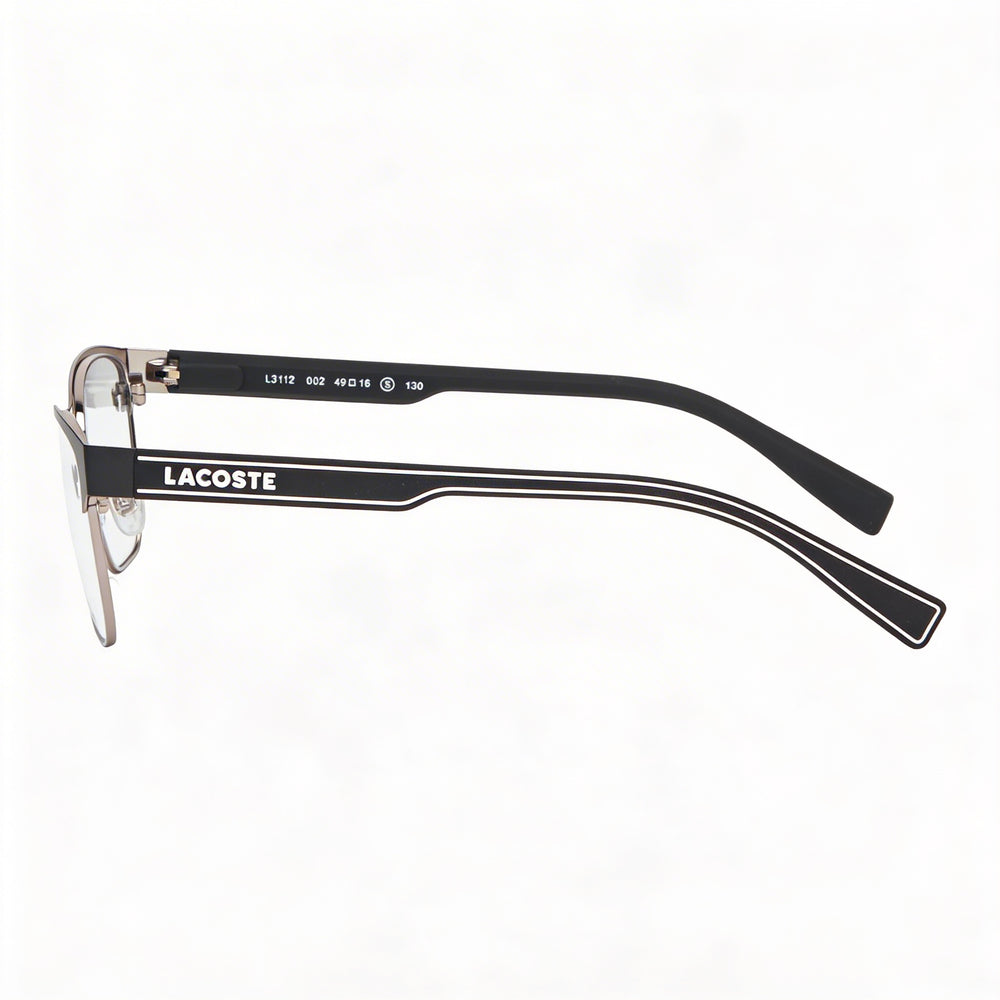 Lacoste Casual L3112 Men's Eyeglass Frame, Matte Black Metal, Polycarbonate Demo Lenses, Size 49-16-130mm