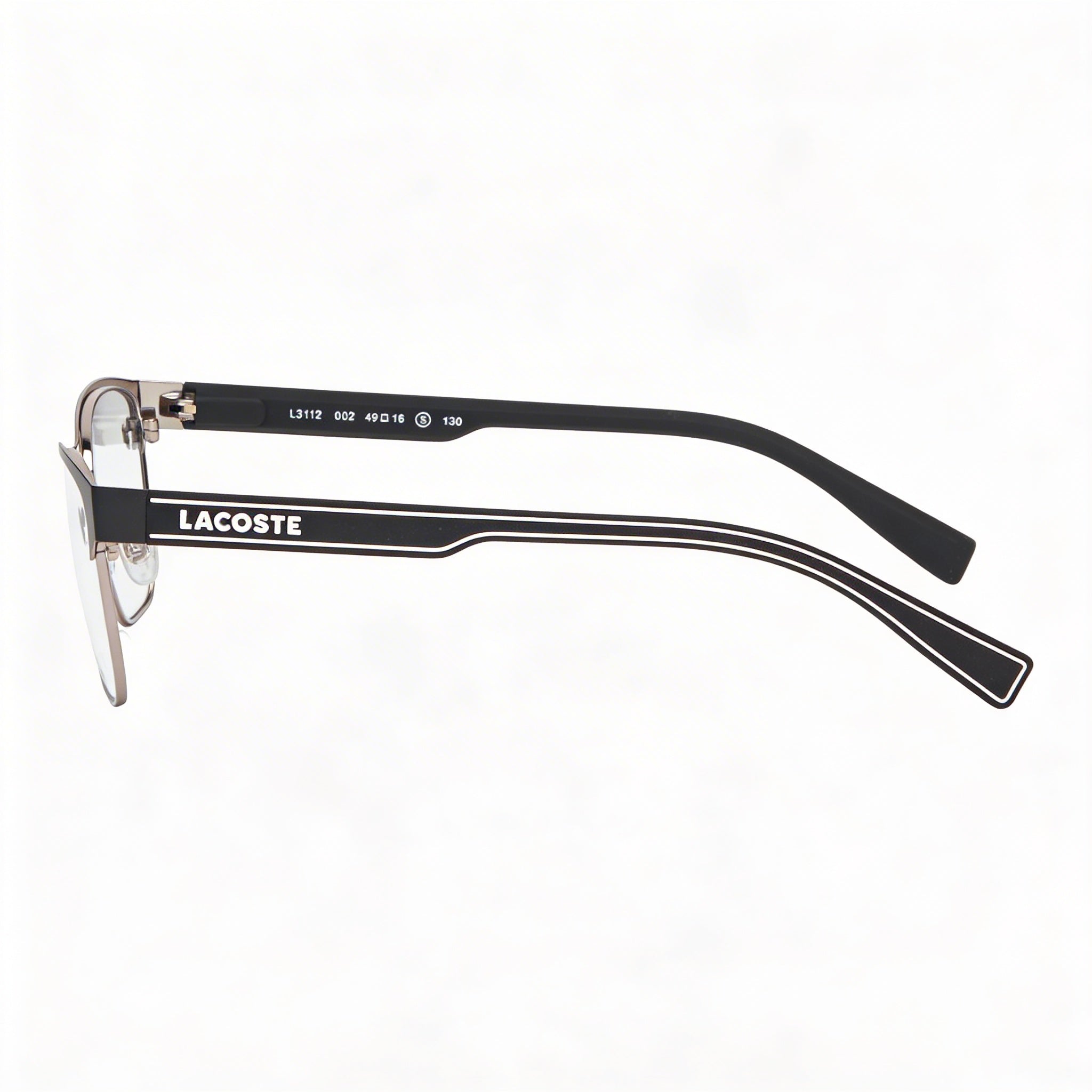 Lacoste Casual L3112 Men's Eyeglass Frame, Matte Black Metal, Polycarbonate Demo Lenses, Size 49-16-130mm, Photo 3