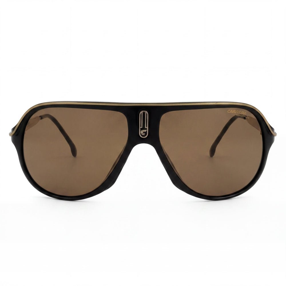 Gafas de sol Carrera Casual unisex con montura de poliamida negra y dorada, lentes polarizadas doradas de alto contraste de 62 mm