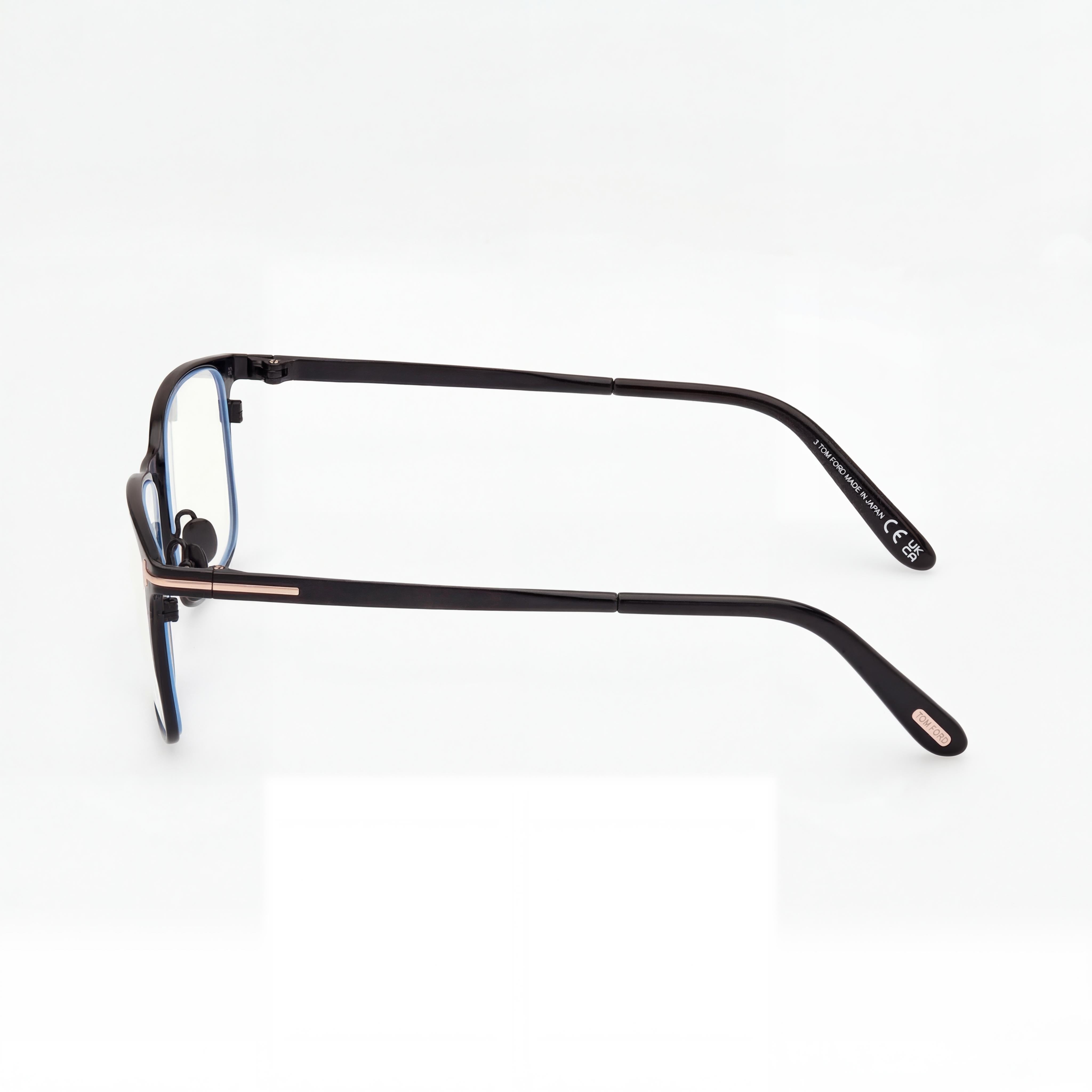 Tom Ford FT5935-B Gafas rectangulares de titanio con bloqueo de luz azul para hombre Montura negra brillante 54 mm, Photo 3