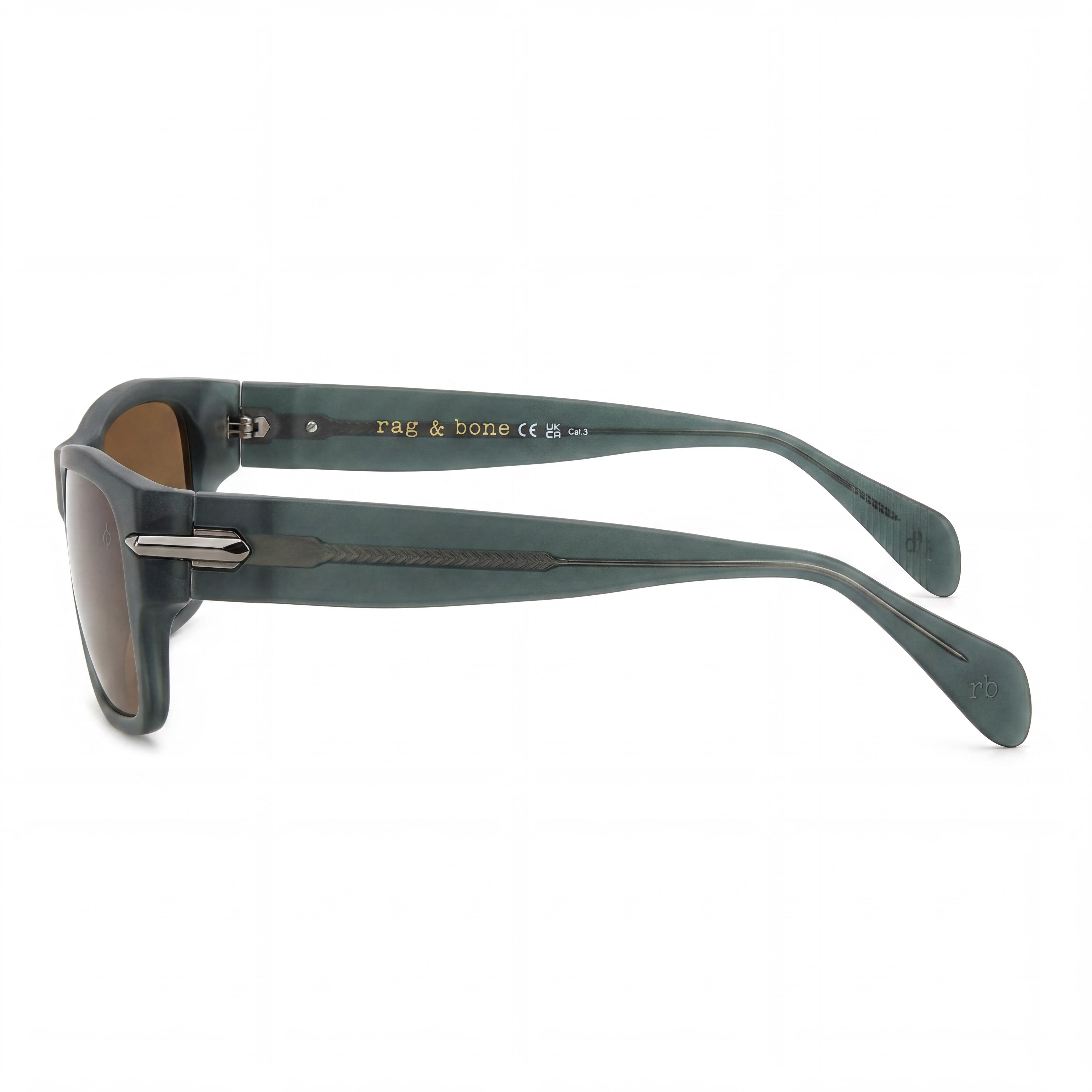 Gafas de sol casuales para hombre rag & bone, montura de acetato verde con lentes marrones, lentes de 55mm puente de 17mm patillas de 145mm, Photo 3