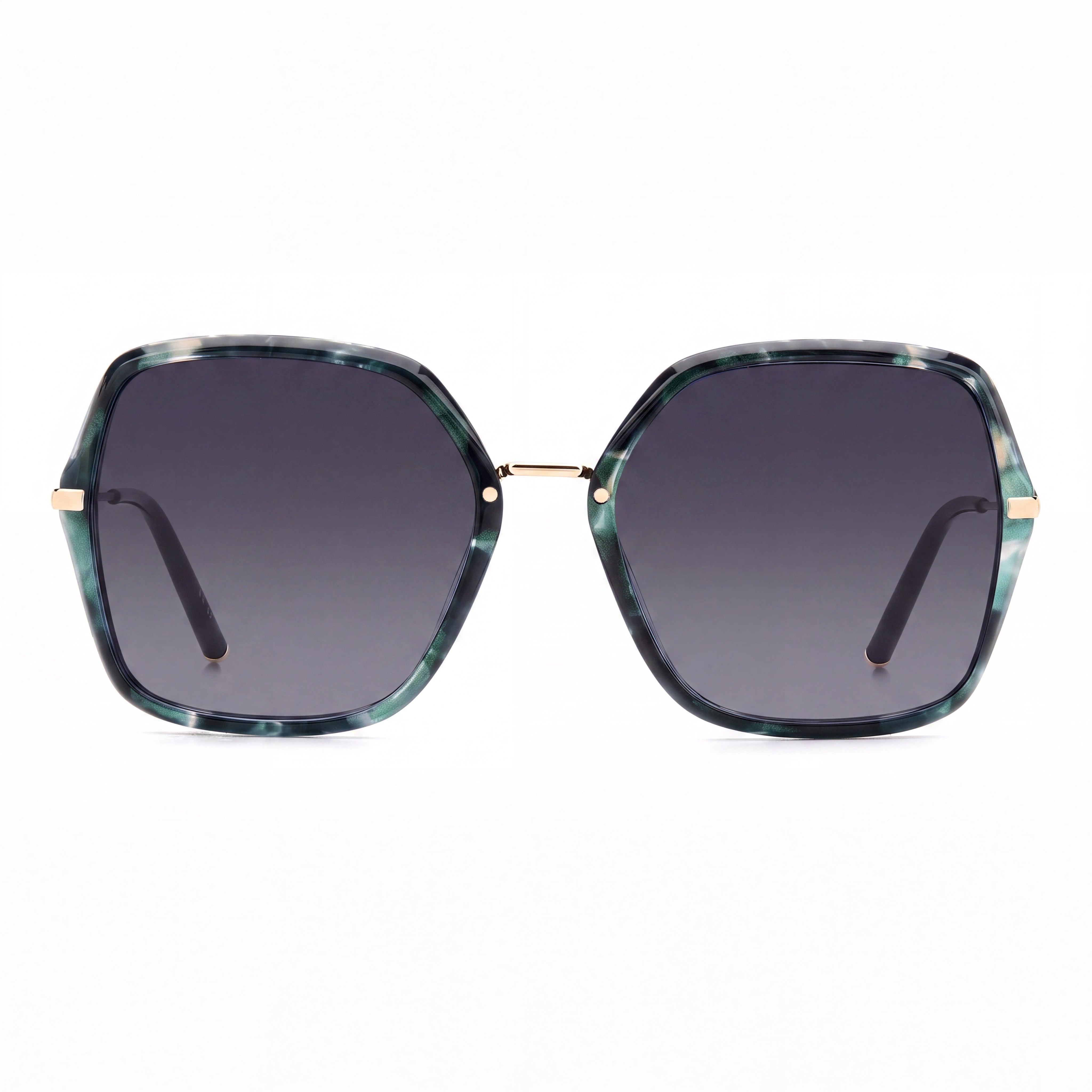 Carolina Herrera Classic Women's Green Marble Gold Metal Dark Grey Shaded Non-Polarized Sunglasses 57mm, Photo 2