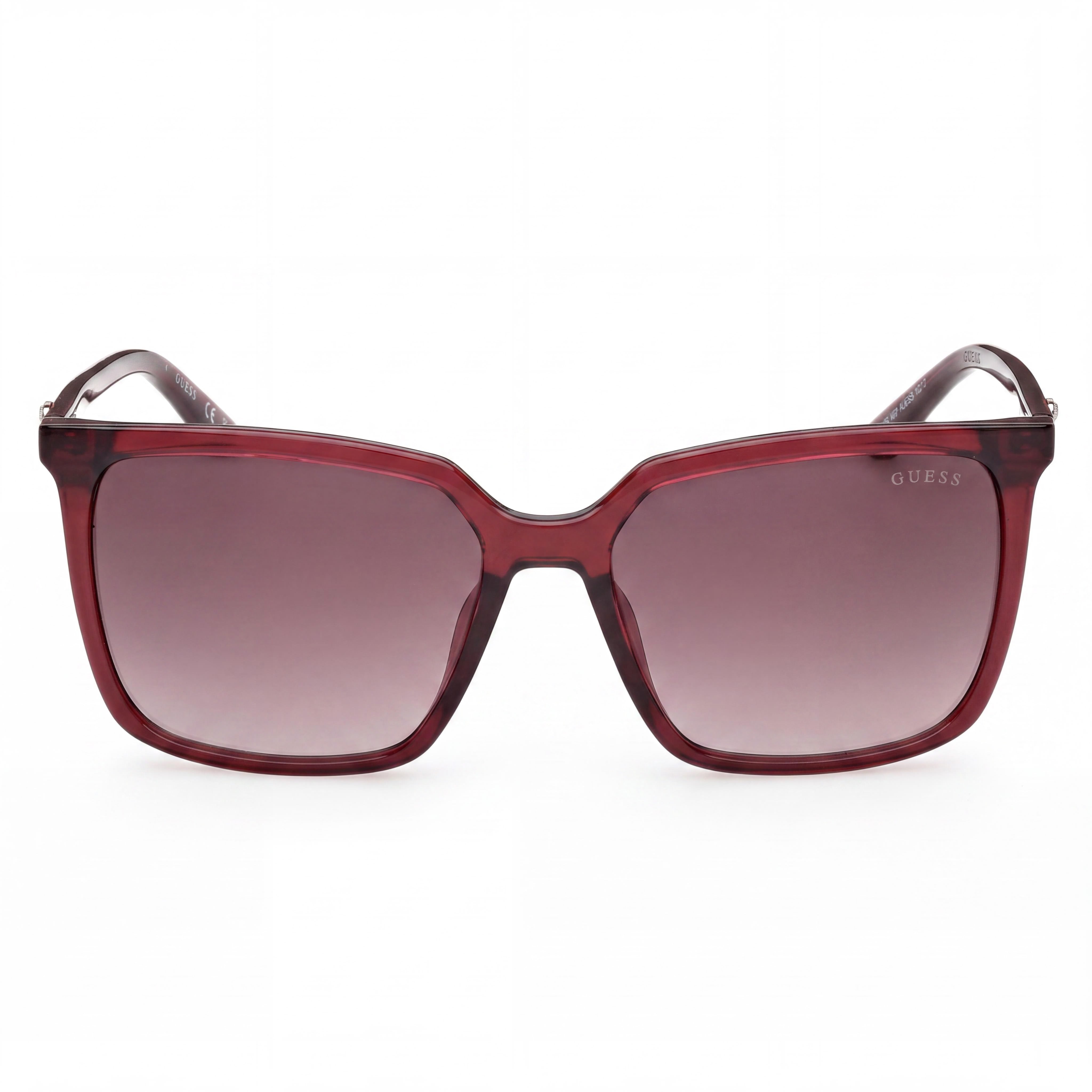 GUESS Women's Square Sunglasses with Shiny Burgundy Plastic Frame, Gradient Burgundy Lenses, UV Protection 56mm, Photo 2